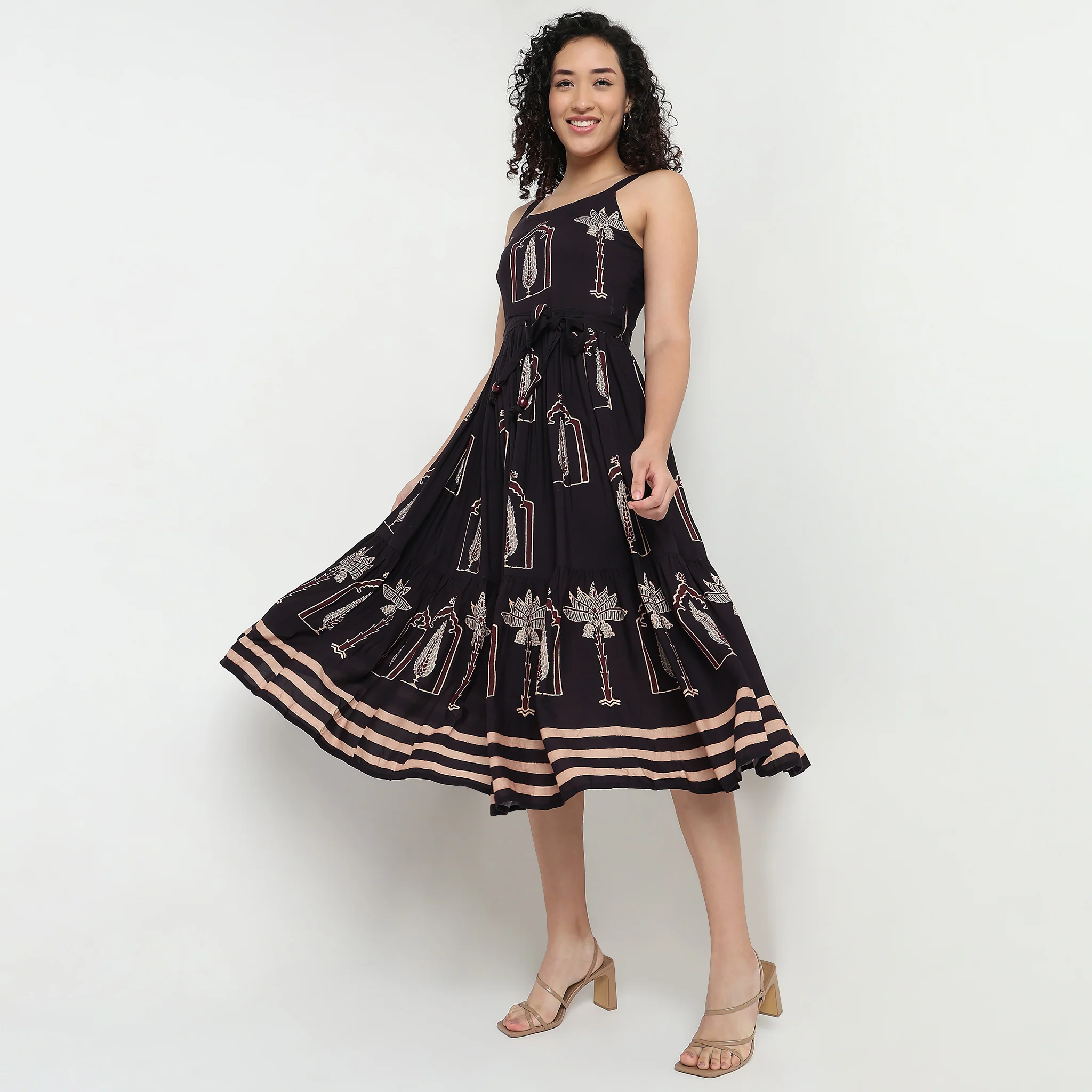 Printed Strappy Tiered Dress