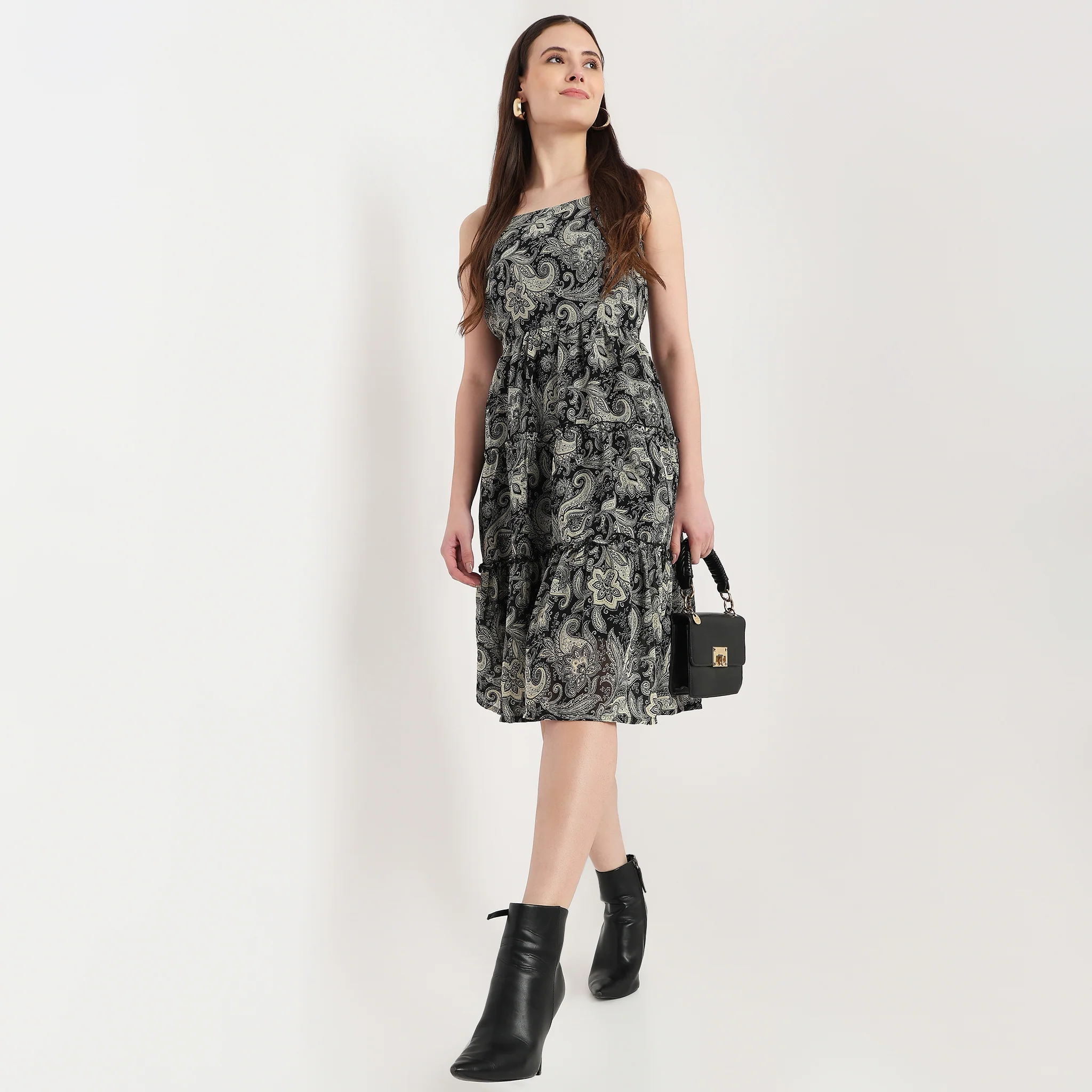 Strappy Tiered Printed Dress