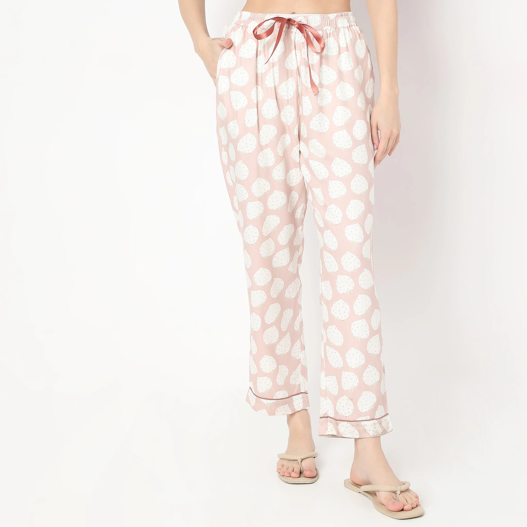 Strawberry Print Lapel Collar With Brown Piping Shirt With Pyjama Sleepwear Set - Image 6