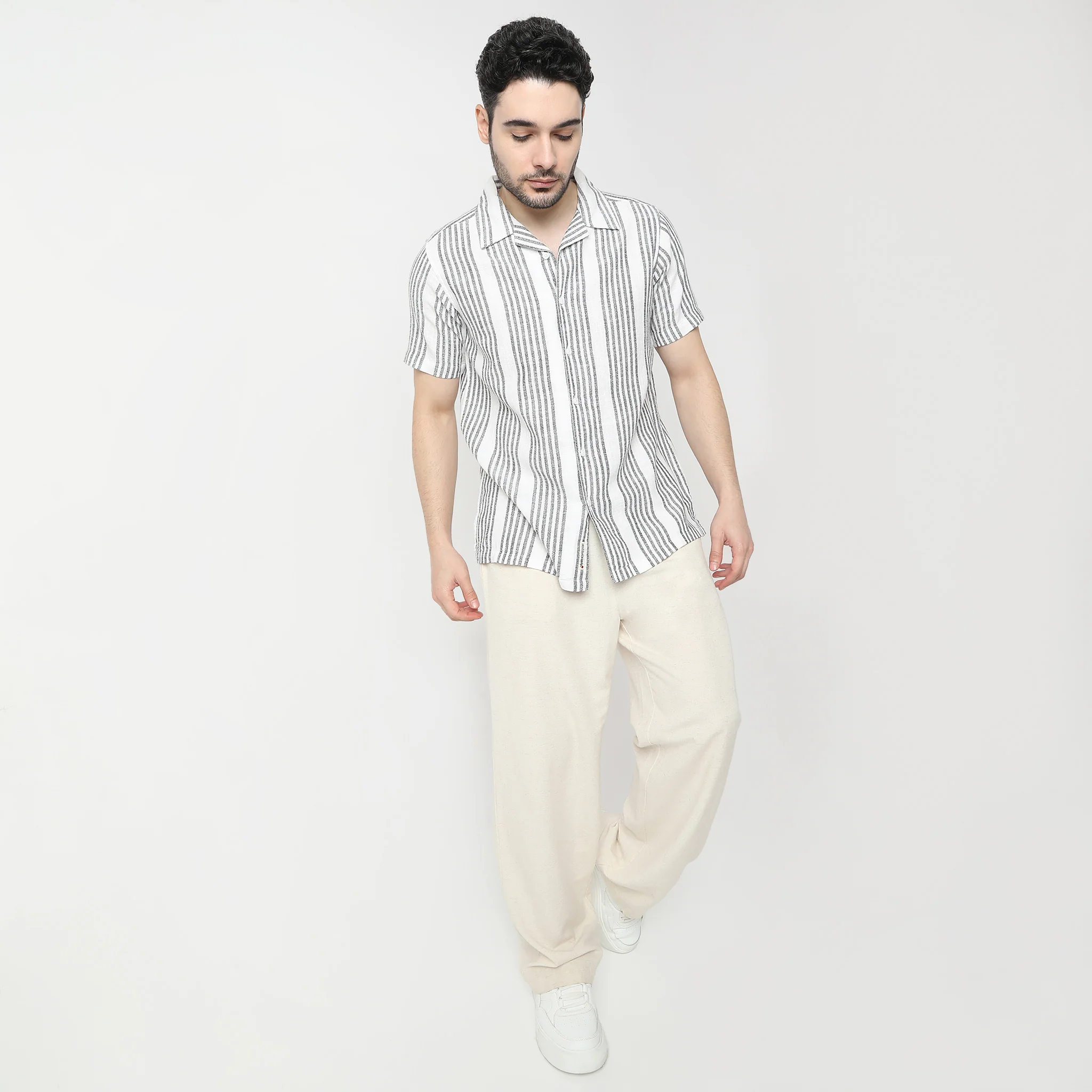 Striped Camp Collar Mood Half Sleeve Shirt - Image 6