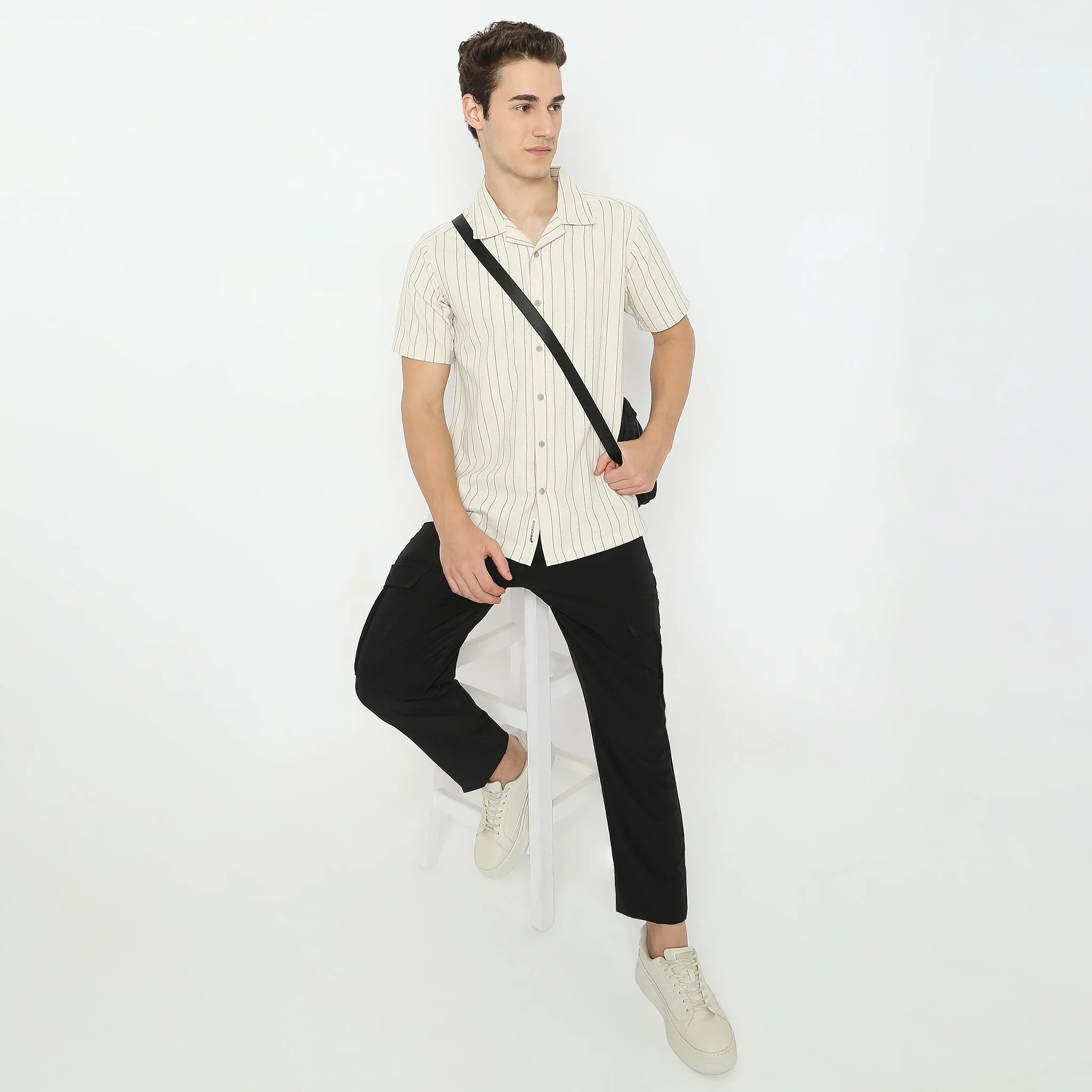 Striped Camp Collar Mood Half Sleeve Shirt
