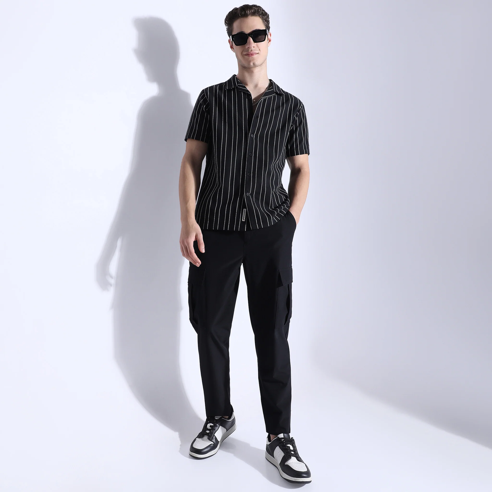 Striped Camp Collar Mood Half Sleeve Shirt - Image 6