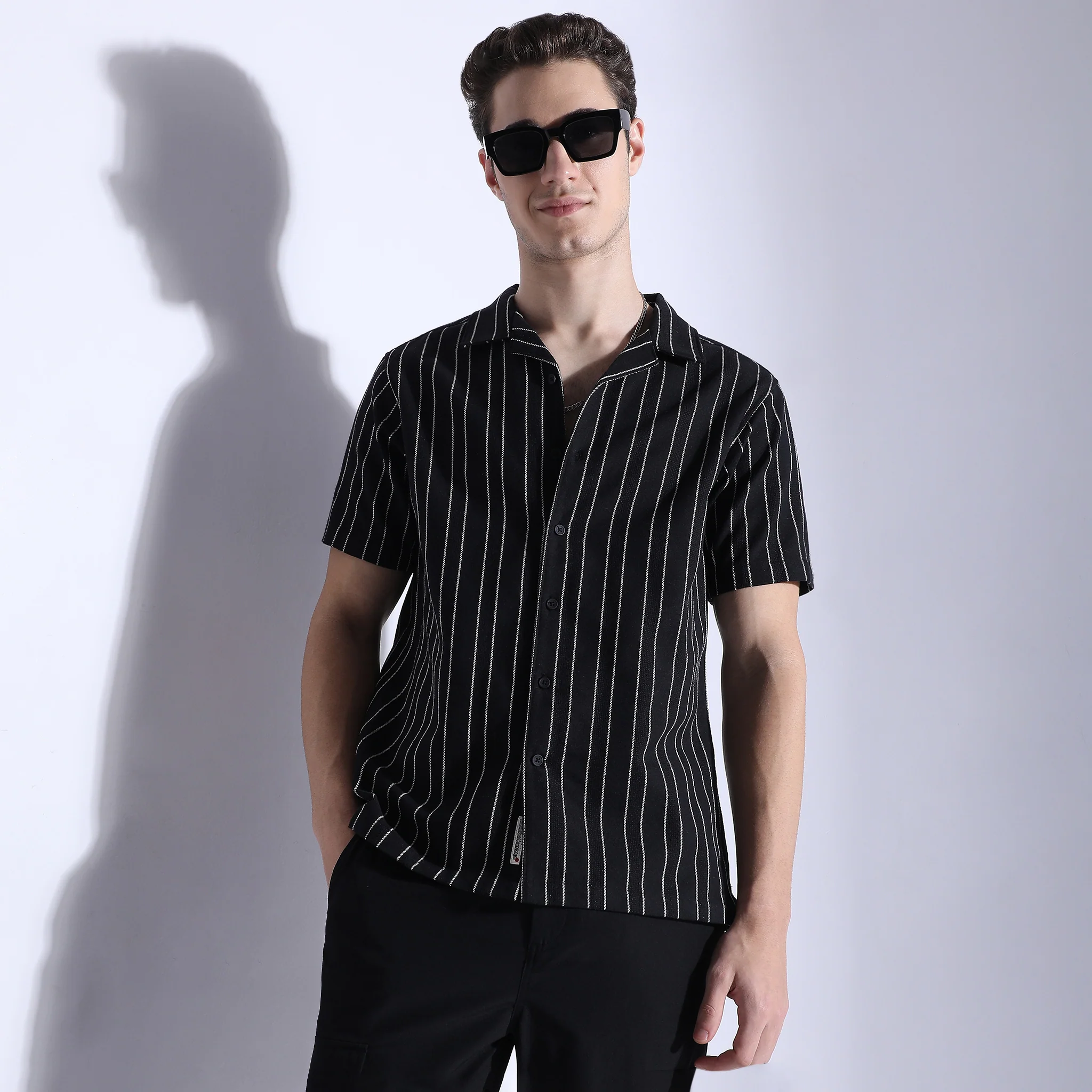 Striped Camp Collar Mood Half Sleeve Shirt - Image 7