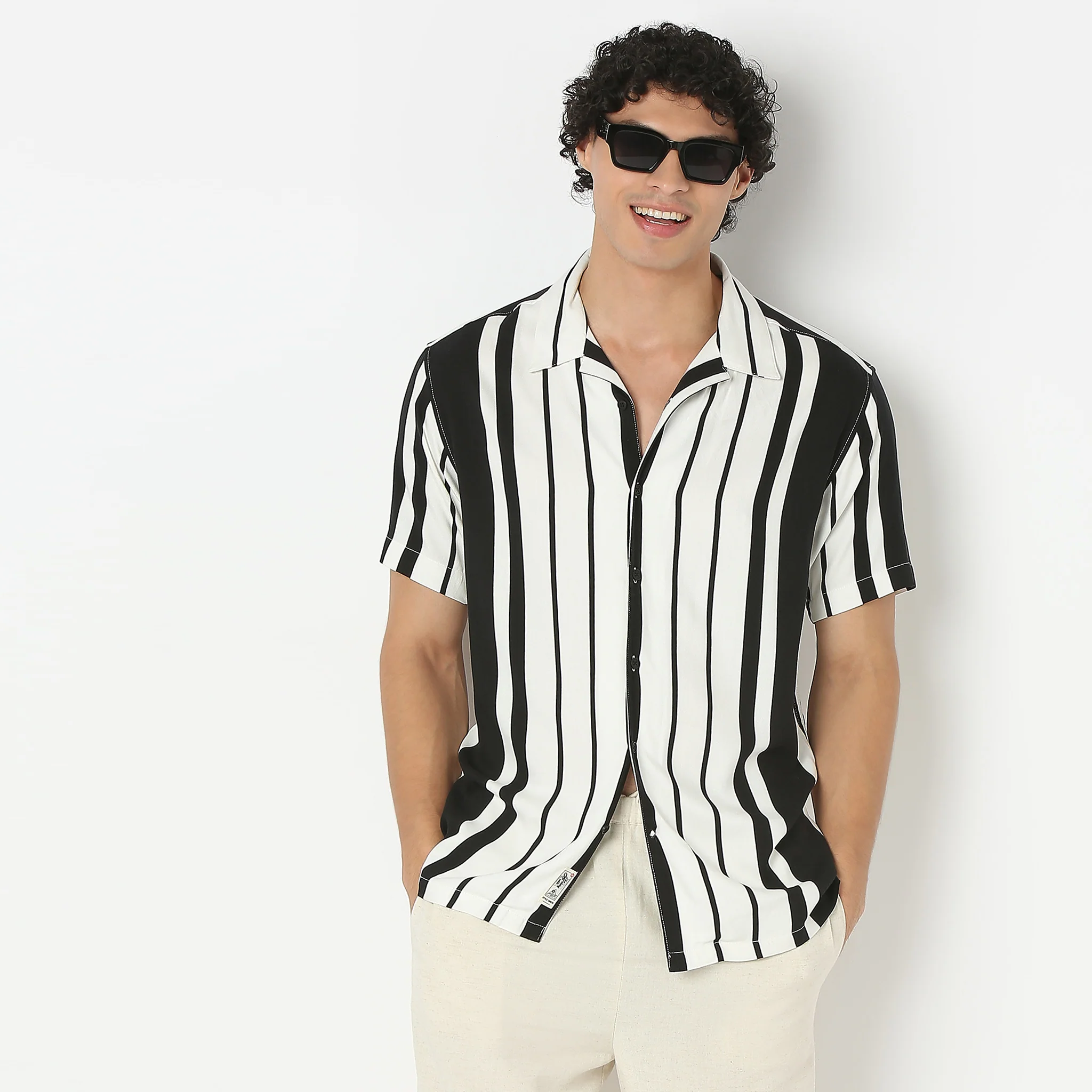Camp Collar Half Sleeve Striped Retreat Shirt - Image 2