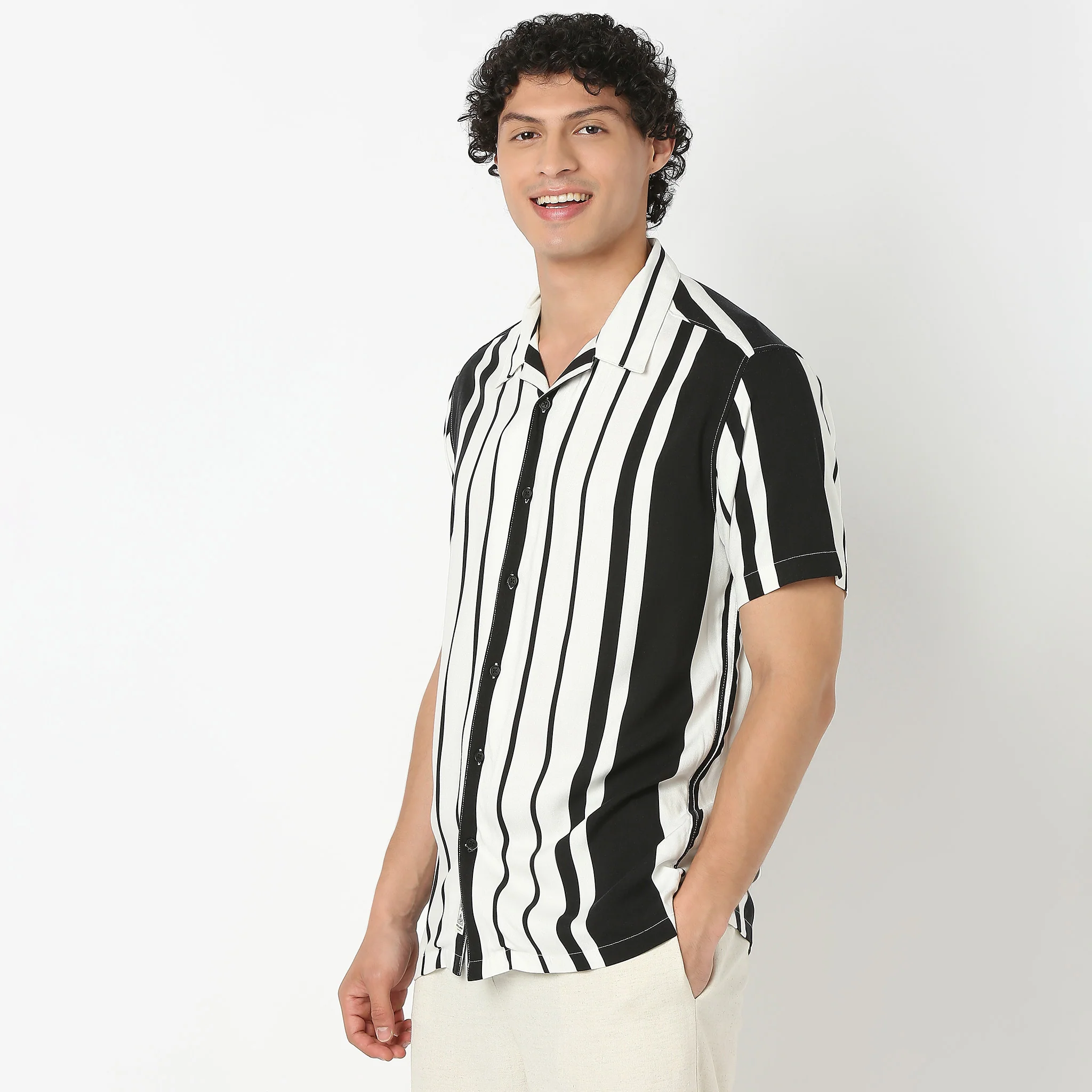Camp Collar Half Sleeve Striped Retreat Shirt - Image 5
