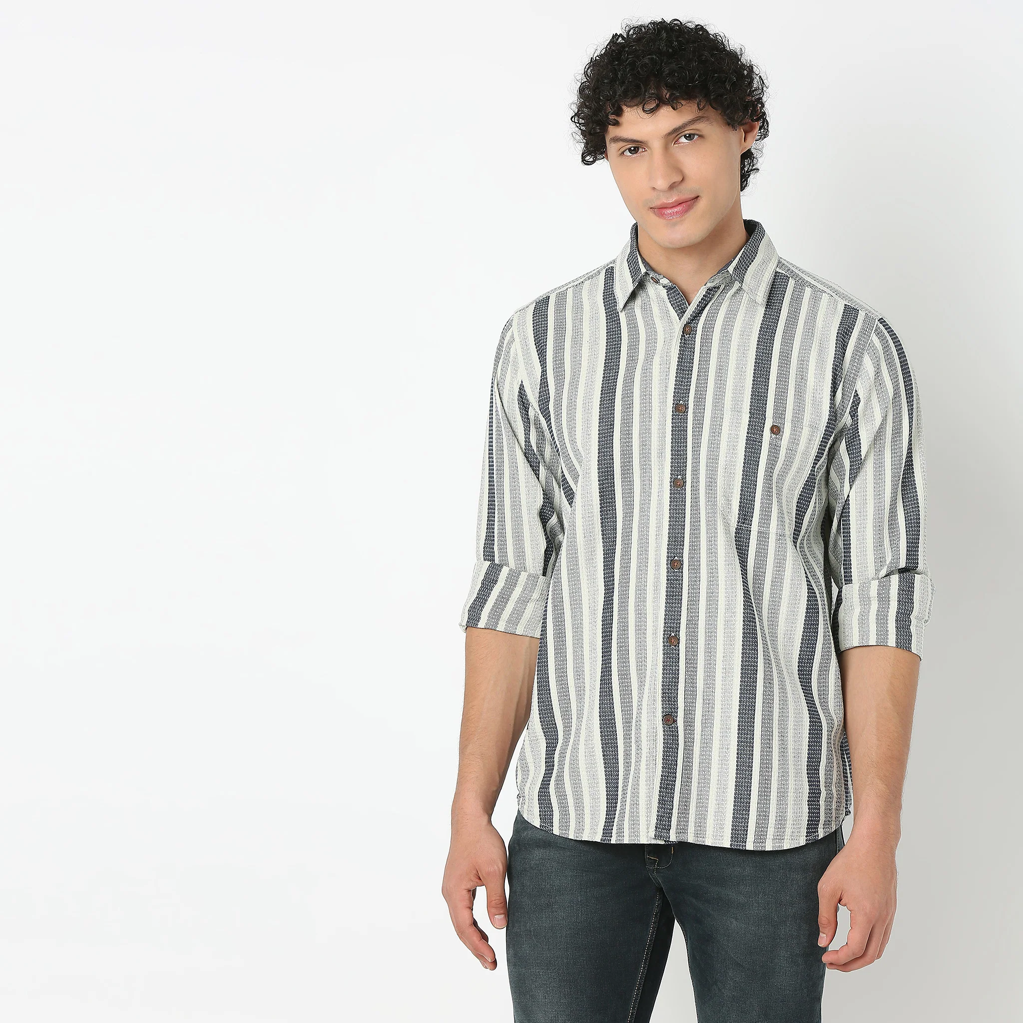 Full Sleeve Shirt Collar Striped Cruiser Shirt - Image 2