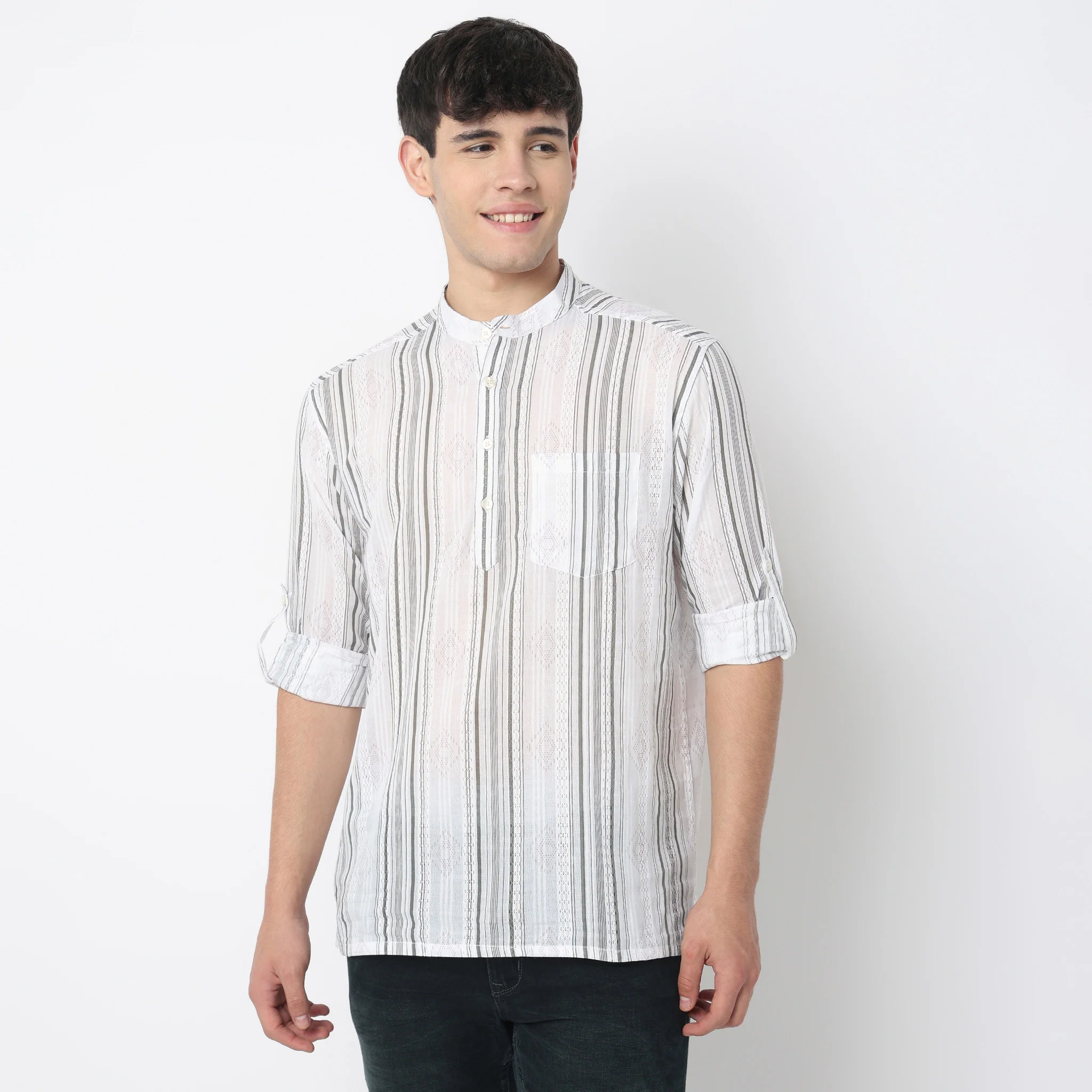 Striped Cotton Short Kurta - Image 2