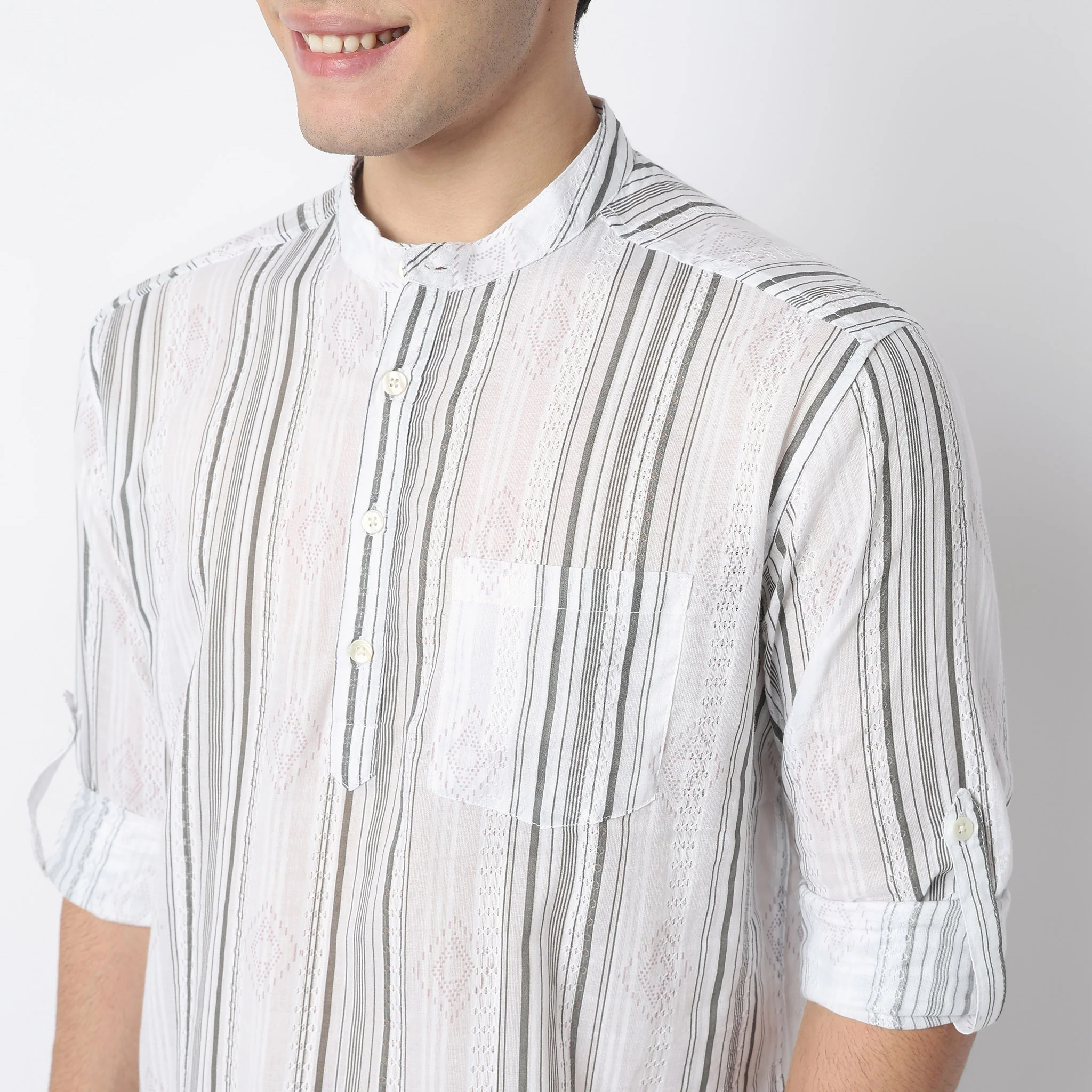 Striped Cotton Short Kurta - Image 4