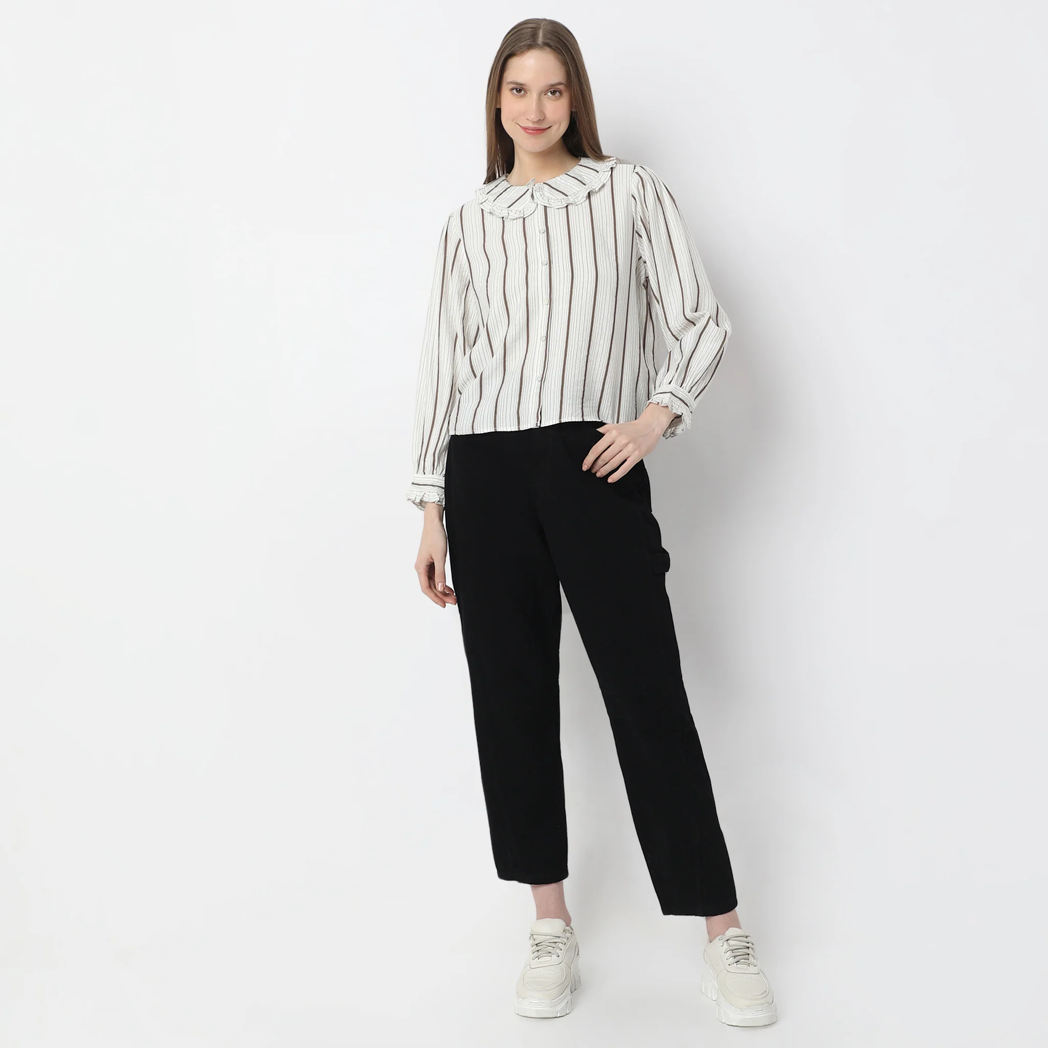 Striped Full-Sleeve Layered Collar Casual Shirt - Image 2