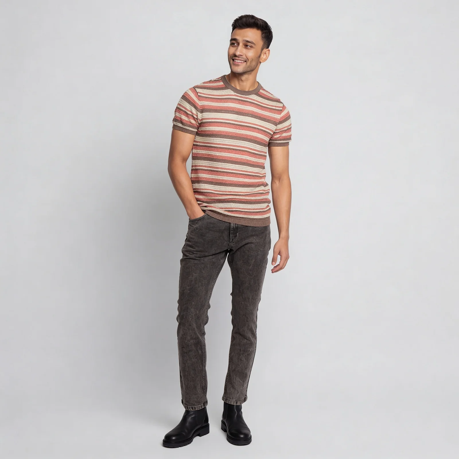 Striped Hand Knit Jersey Flat Knits T-Shirt