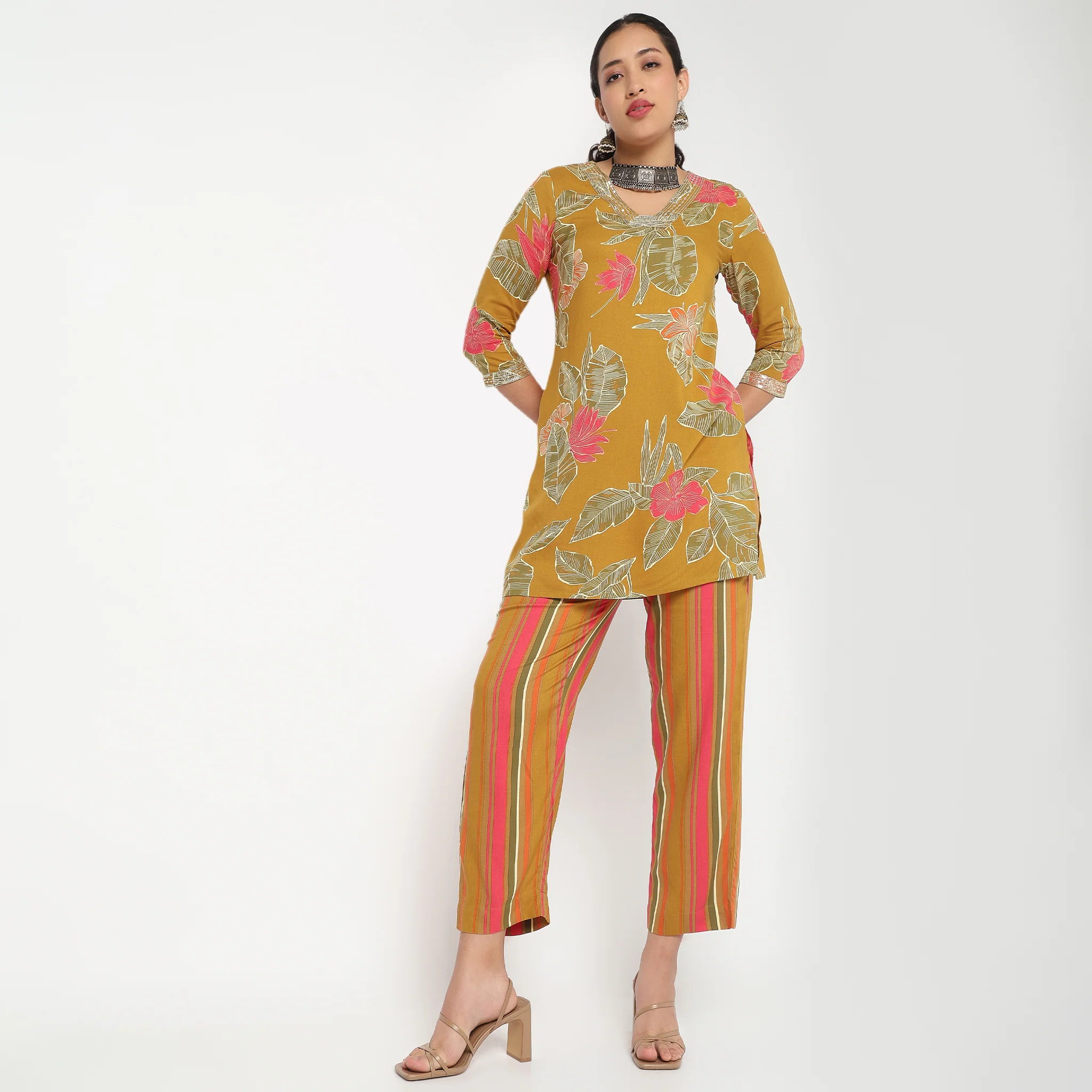 Striped Mid Rise Pants
