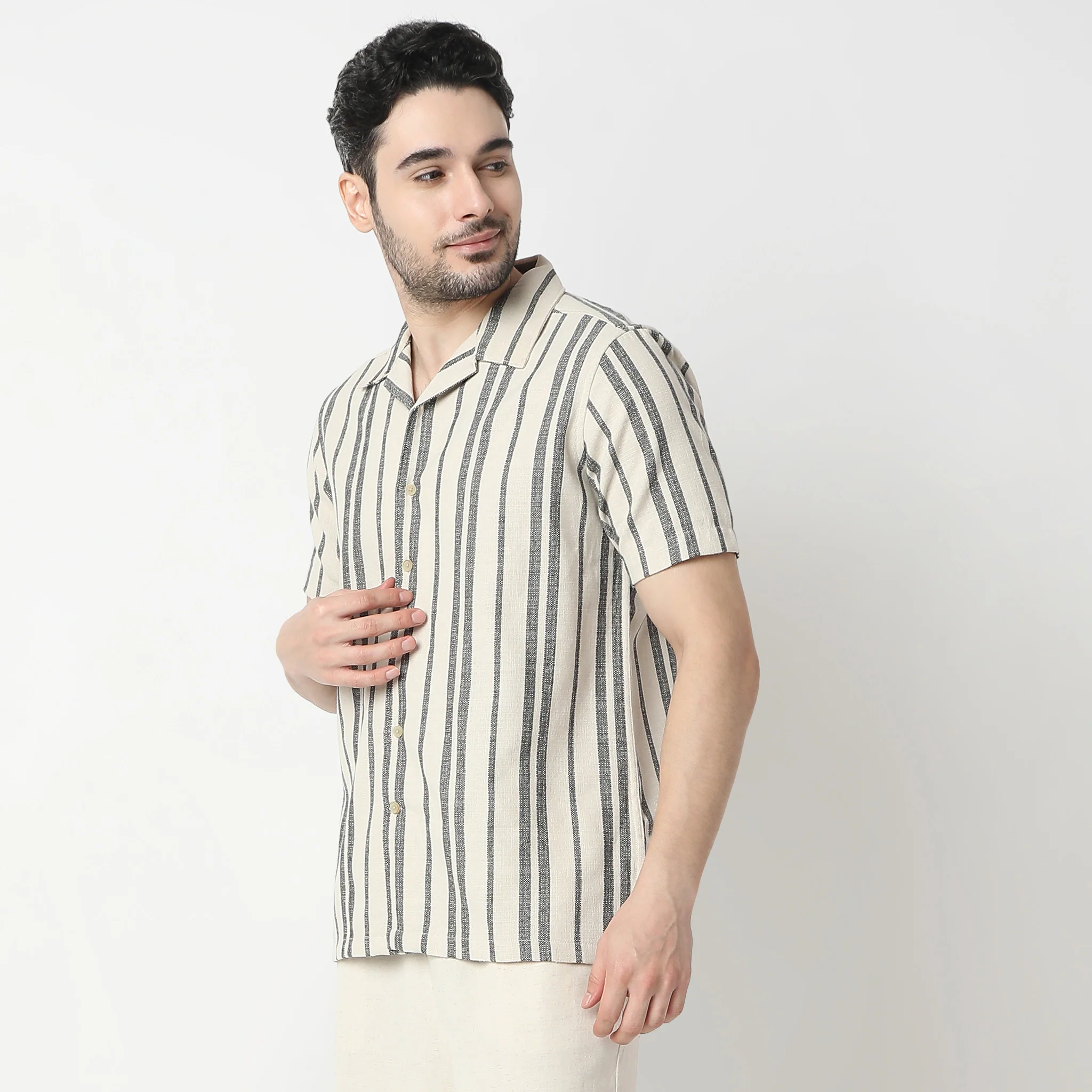 Striped Mood Camp Collar Half Sleeve Shirt - Image 10