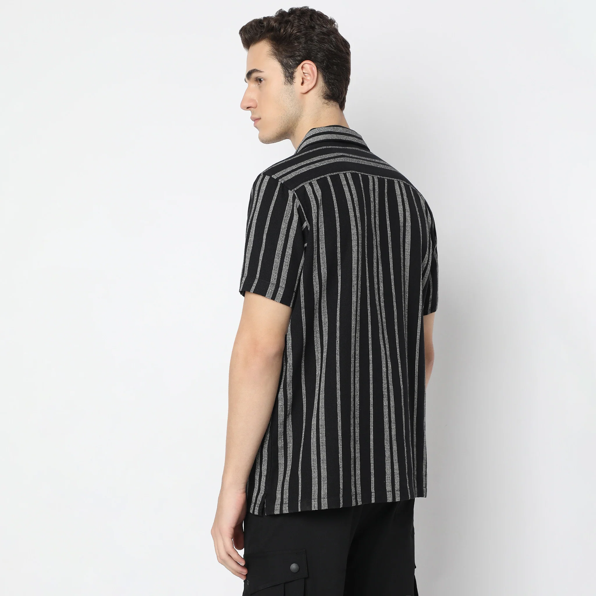 Striped Mood Camp Collar Half Sleeve Shirt - Image 3