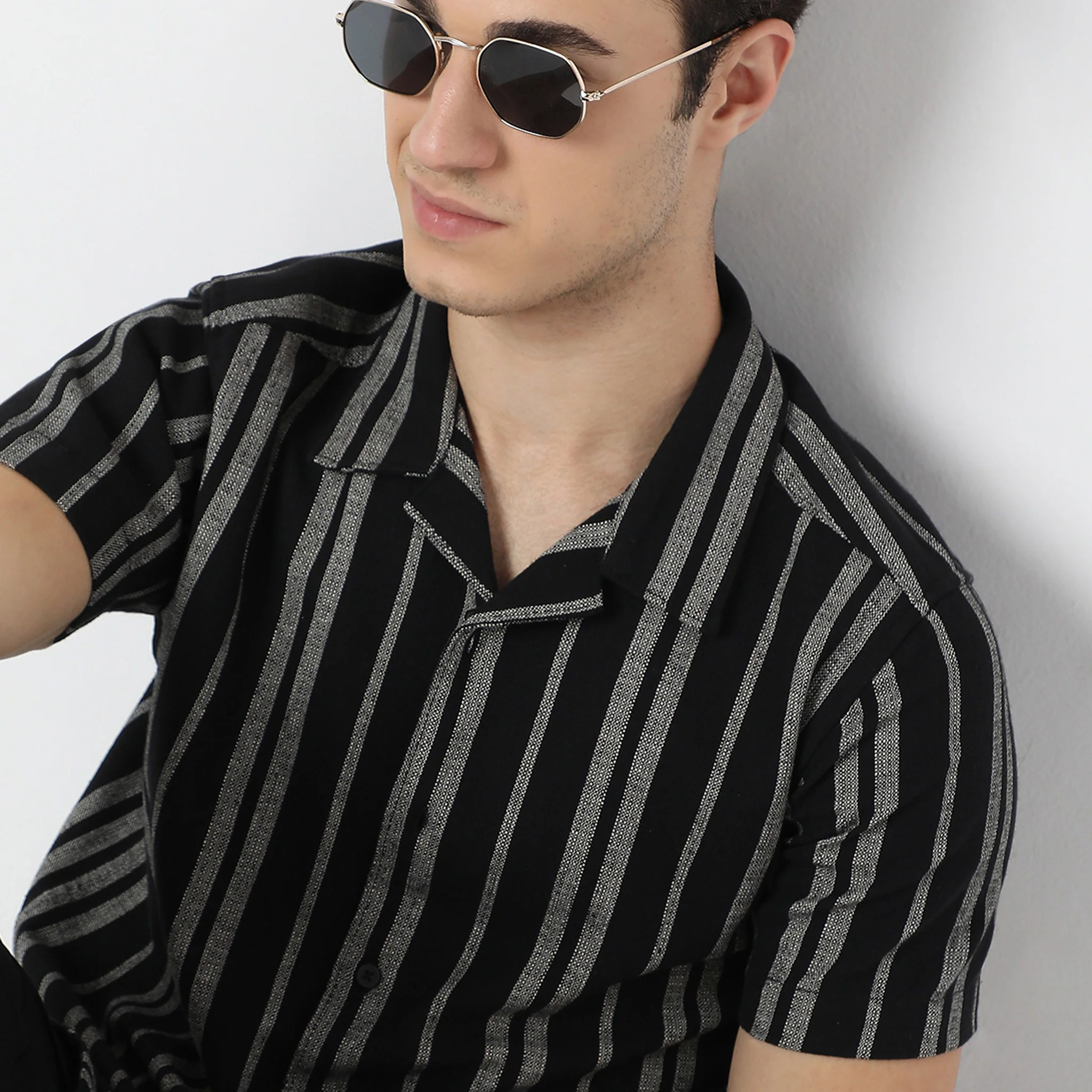 Striped Mood Camp Collar Half Sleeve Shirt - Image 4