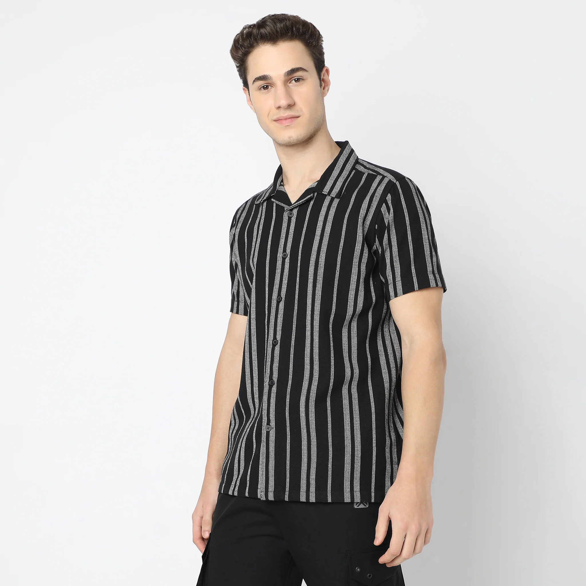 Striped Mood Camp Collar Half Sleeve Shirt - Image 5