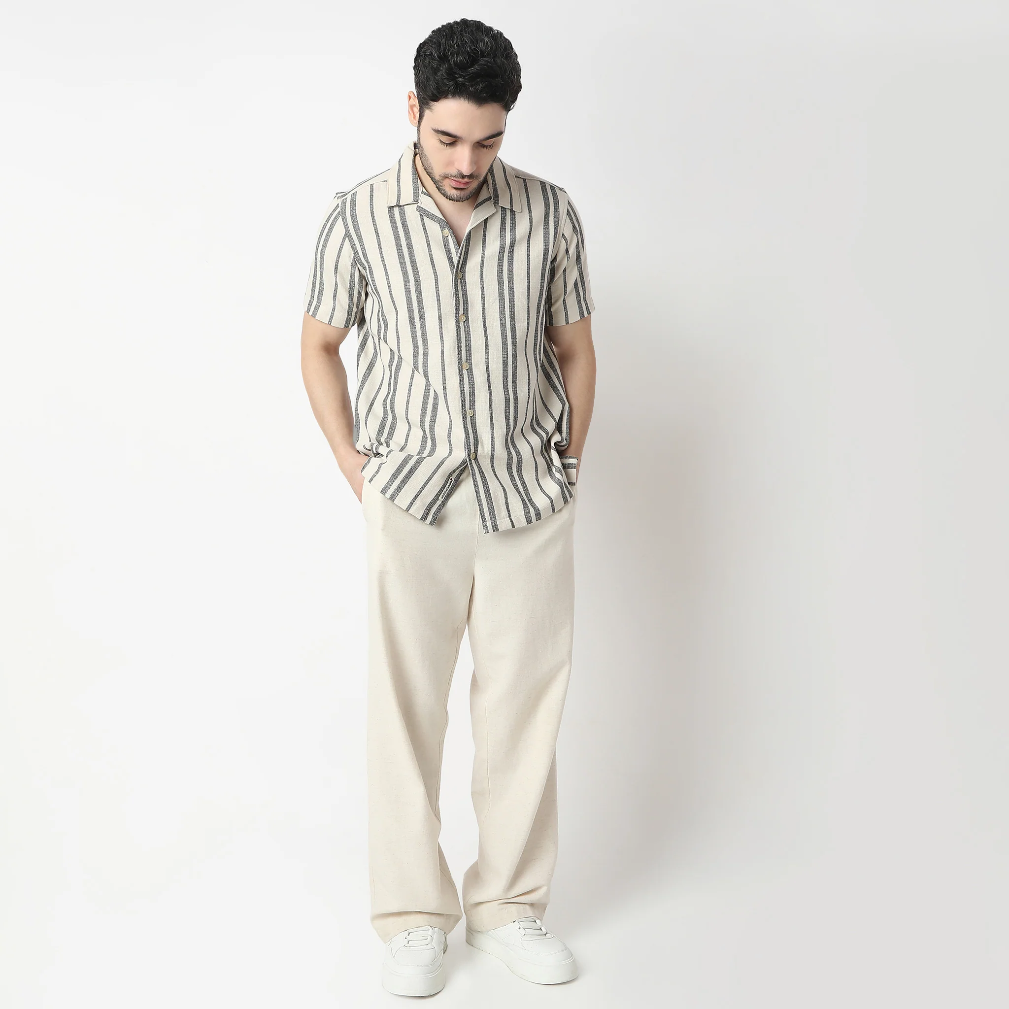 Striped Mood Camp Collar Half Sleeve Shirt - Image 6