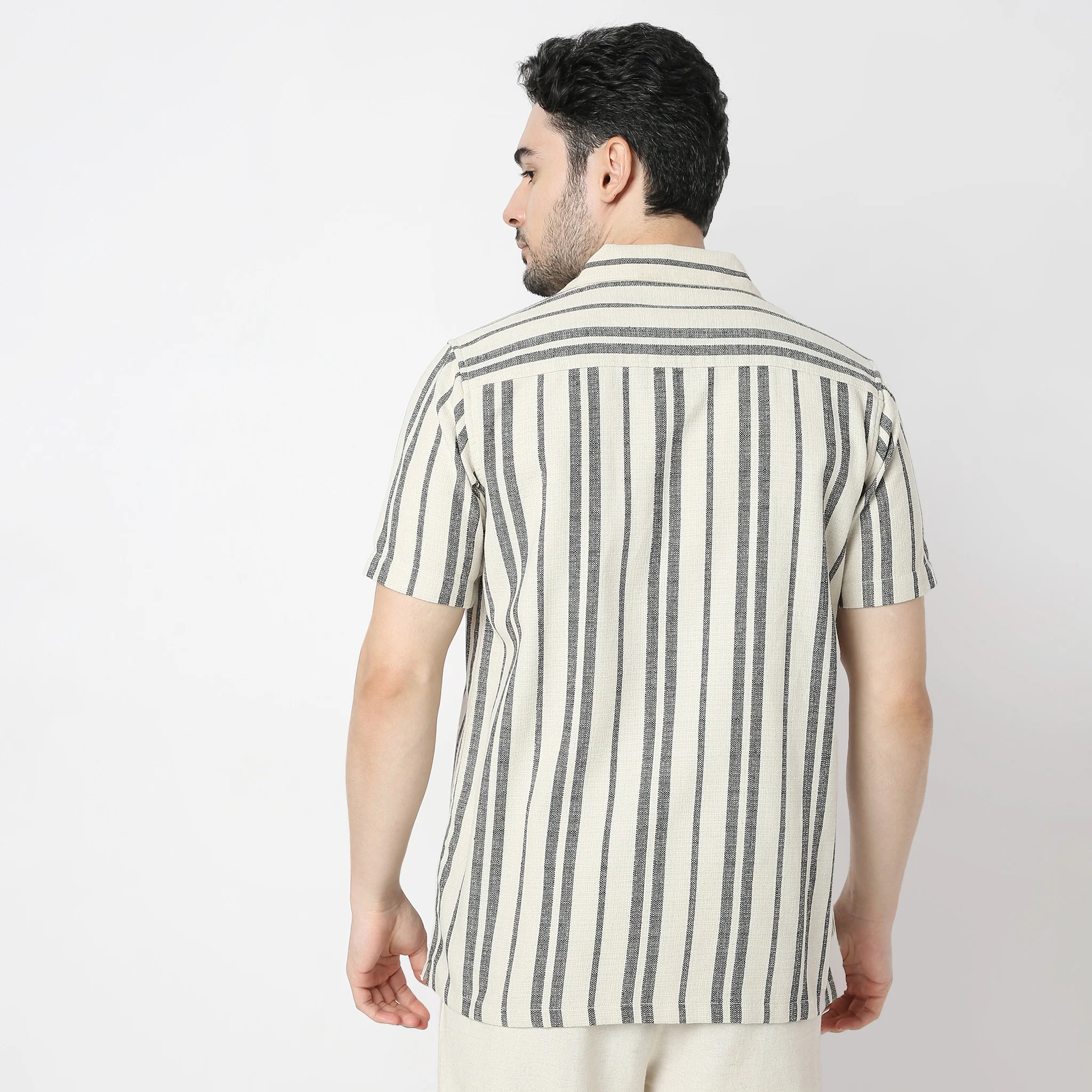 Striped Mood Camp Collar Half Sleeve Shirt - Image 8