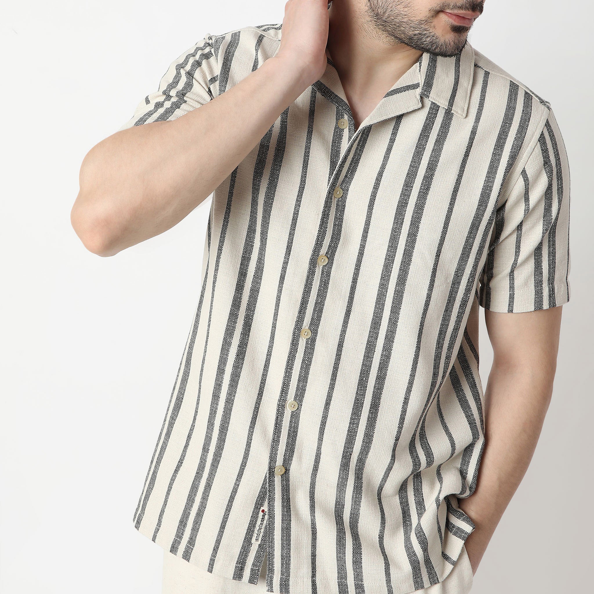 Striped Mood Camp Collar Half Sleeve Shirt - Image 9