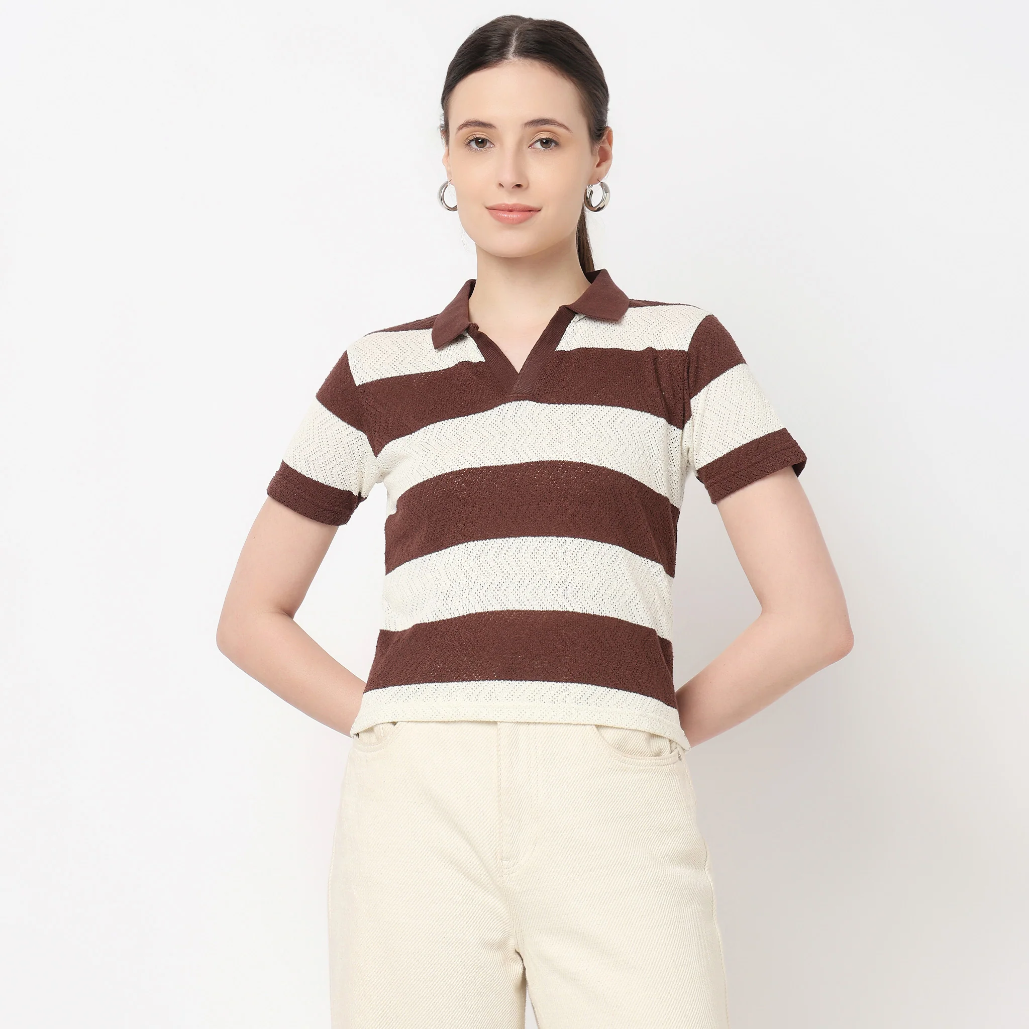 Striped Polo Crop Tee - Image 2