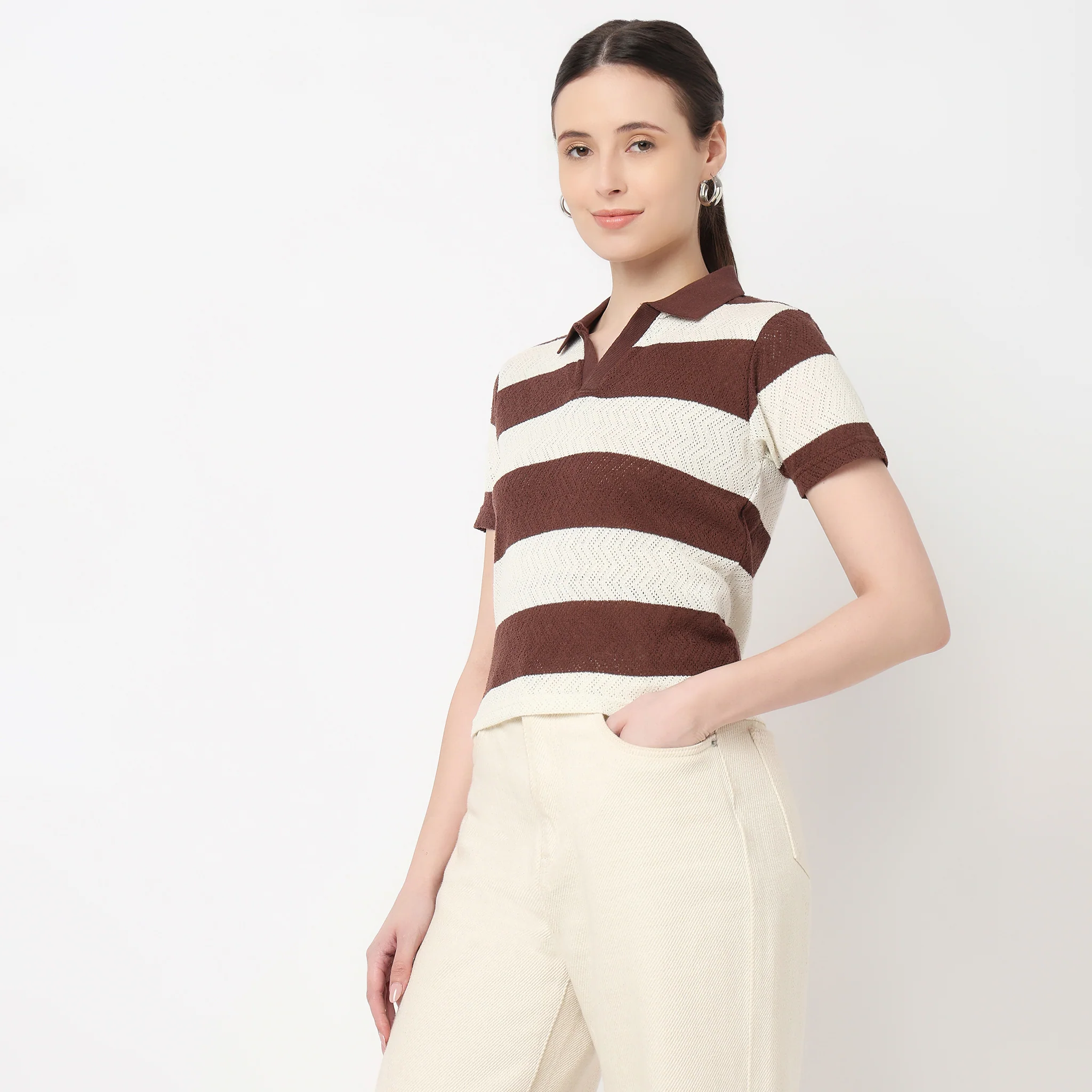 Striped Polo Crop Tee - Image 5