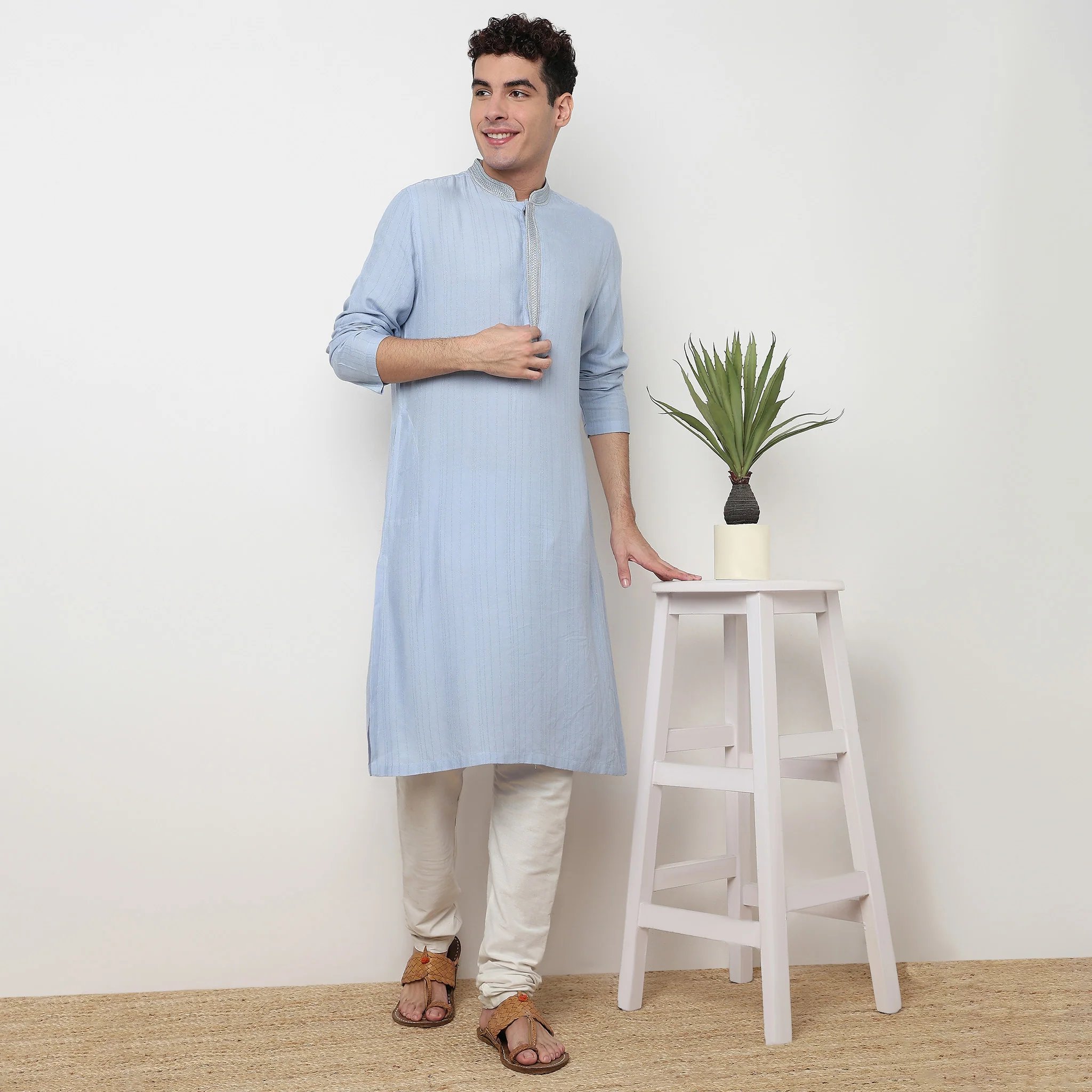 Striped Rayon Lurex Long Kurta