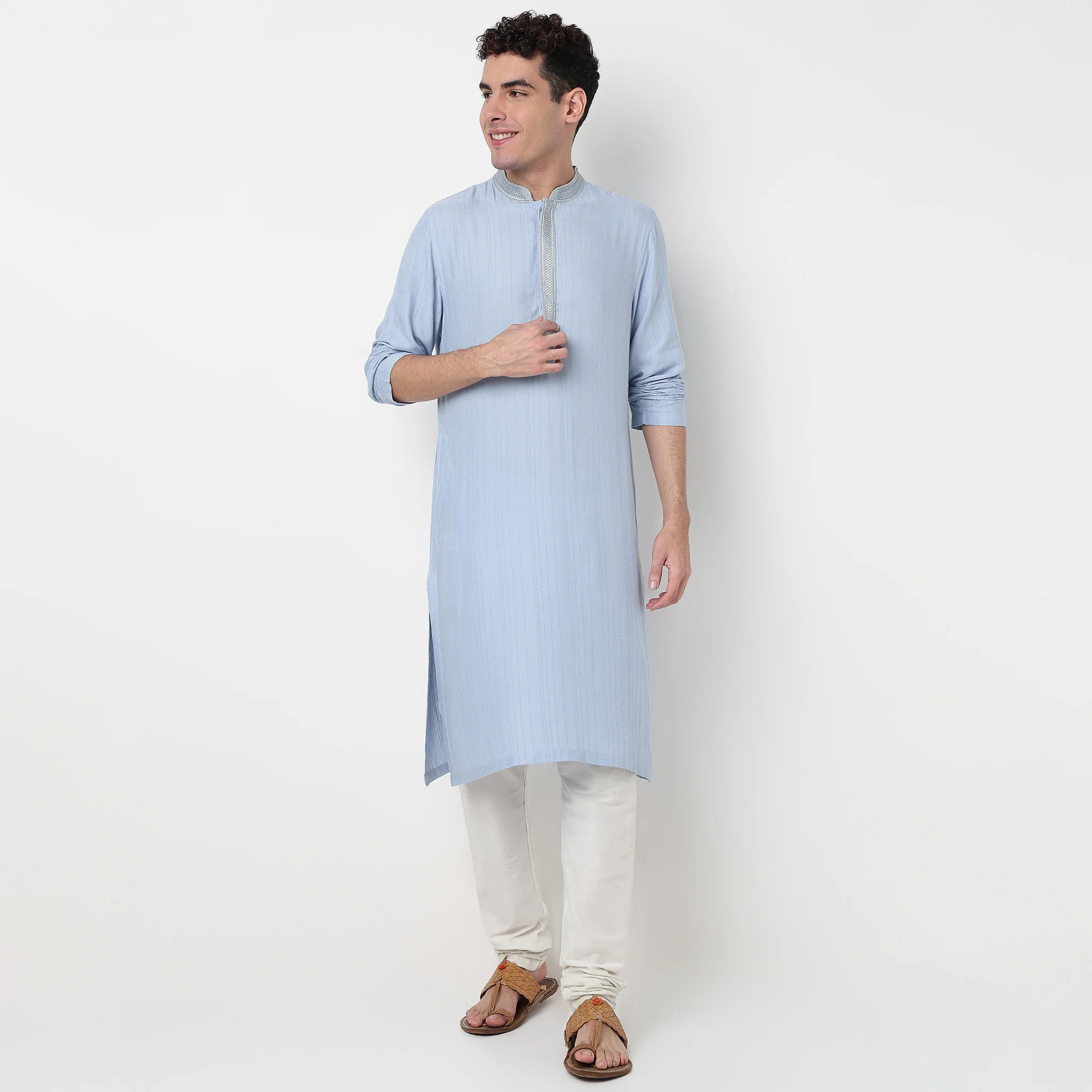 Striped Rayon Lurex Long Kurta - Image 2