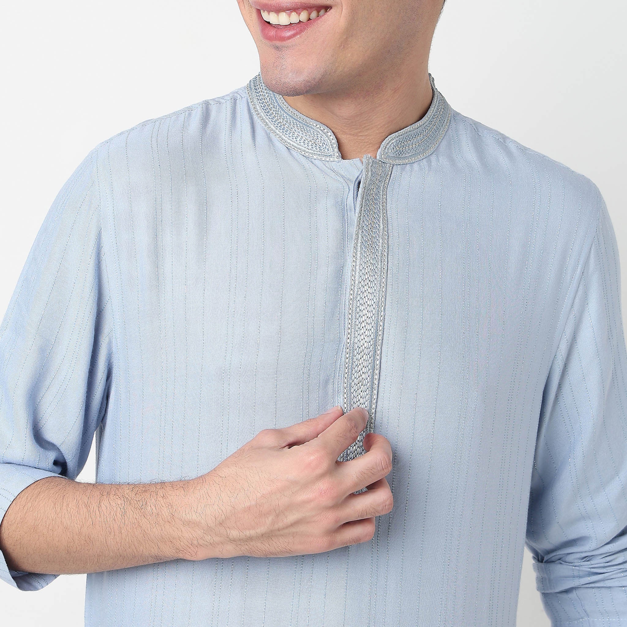 Striped Rayon Lurex Long Kurta - Image 4