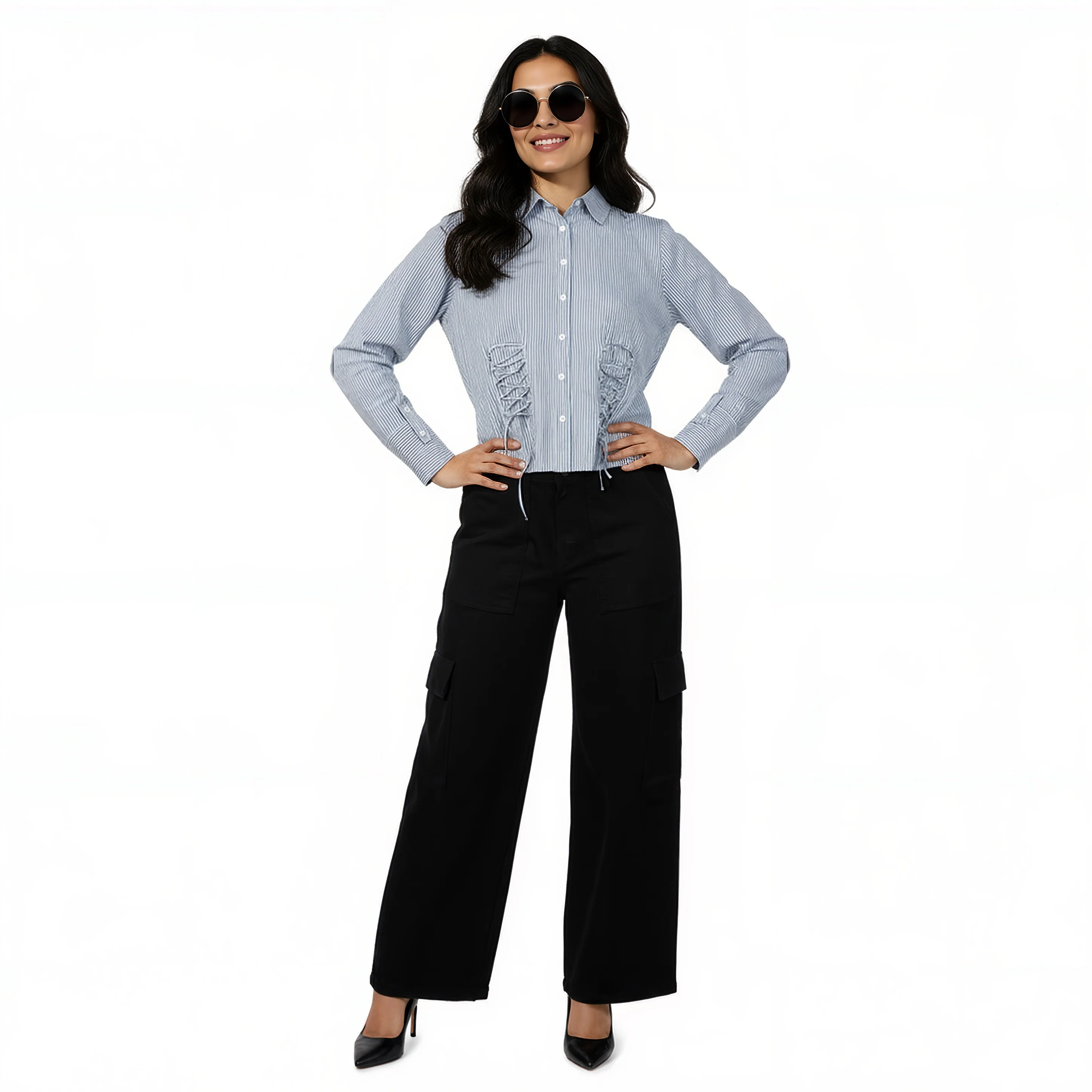 Striped Shirt With Front Ruching Detail