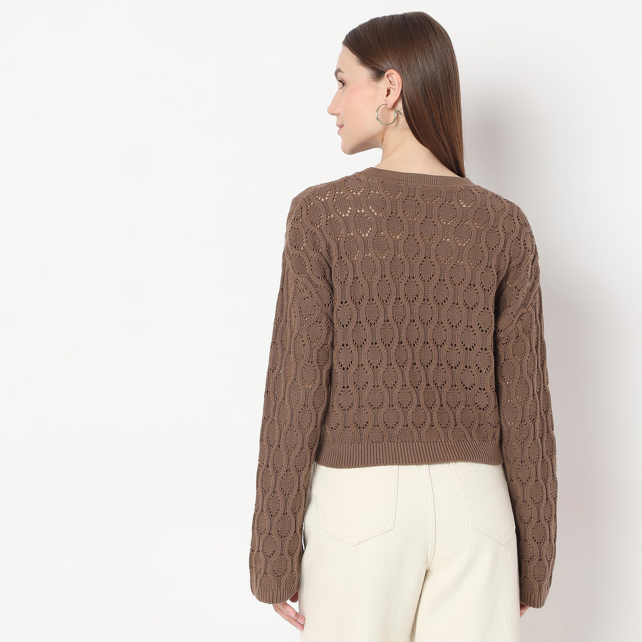 Structured Crochet Design Bell Sleeve Sweater - Image 3