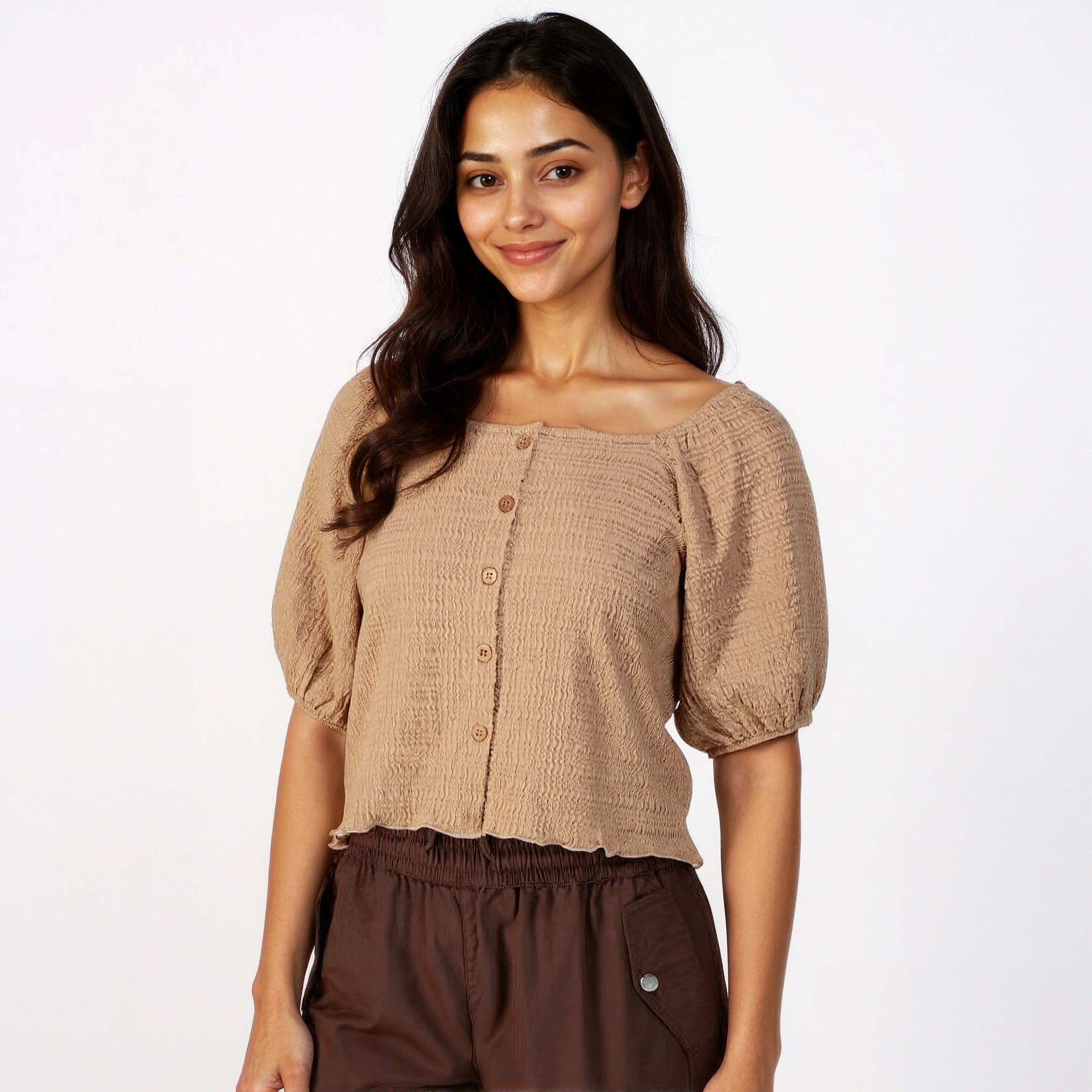 Structured Cropped Top with Puff Sleeves - Image 13