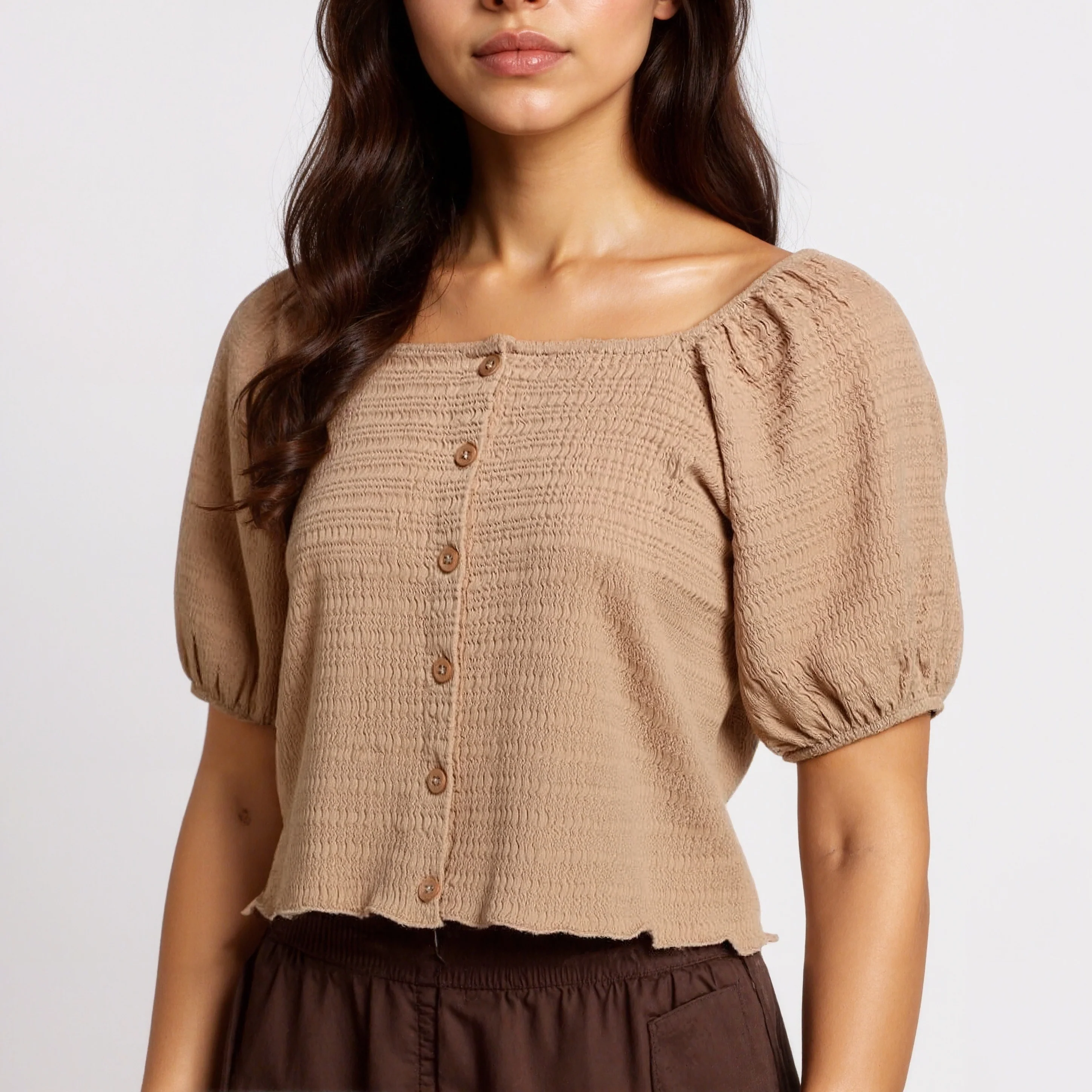 Structured Cropped Top with Puff Sleeves - Image 15