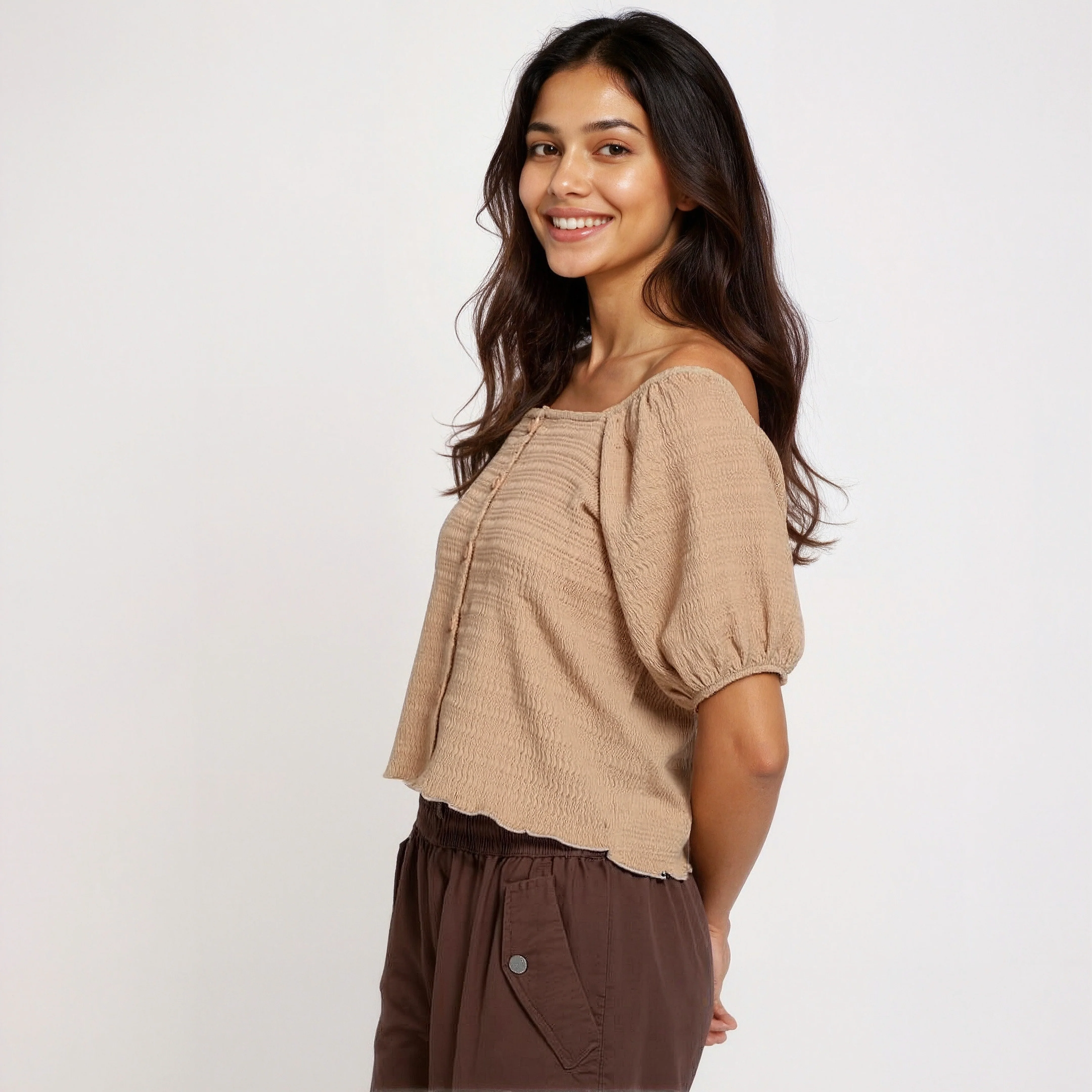 Structured Cropped Top with Puff Sleeves - Image 16