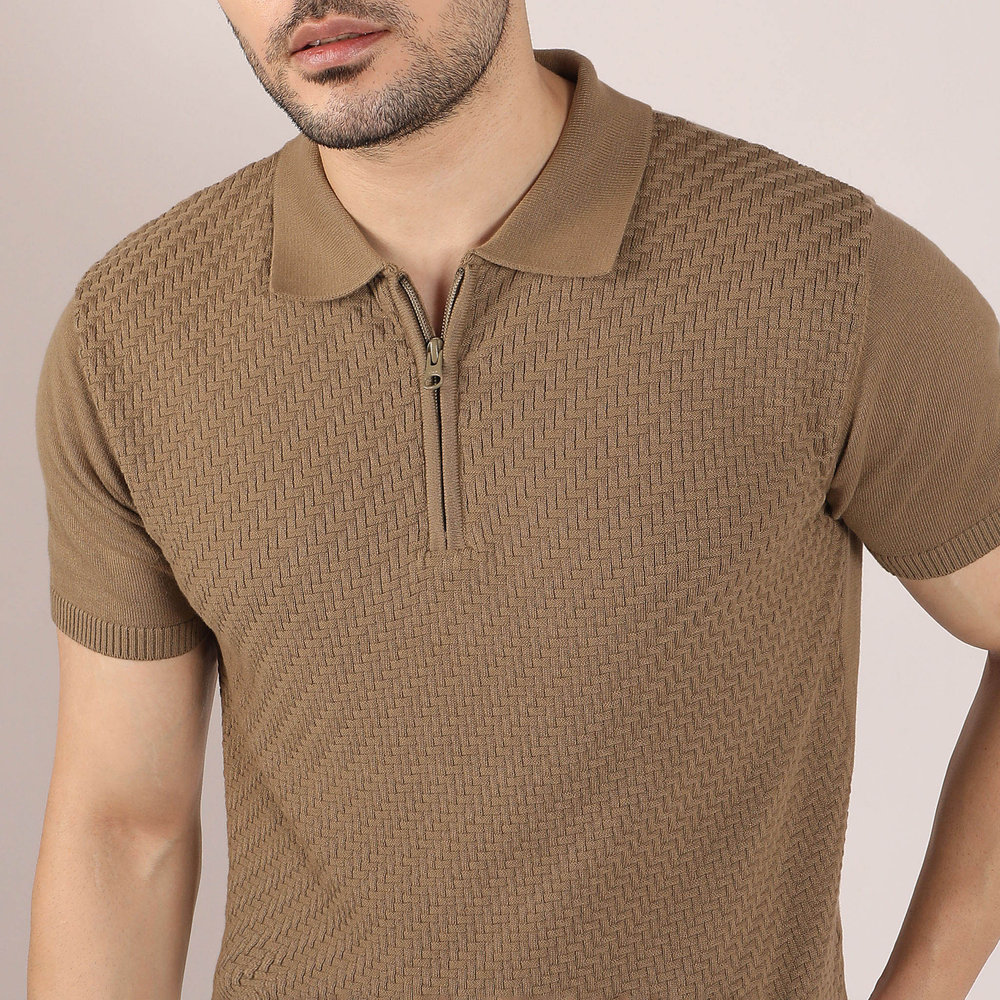 Hand Knit Jersey™ Zip Neck Structure Polo T-shirt - Image 10