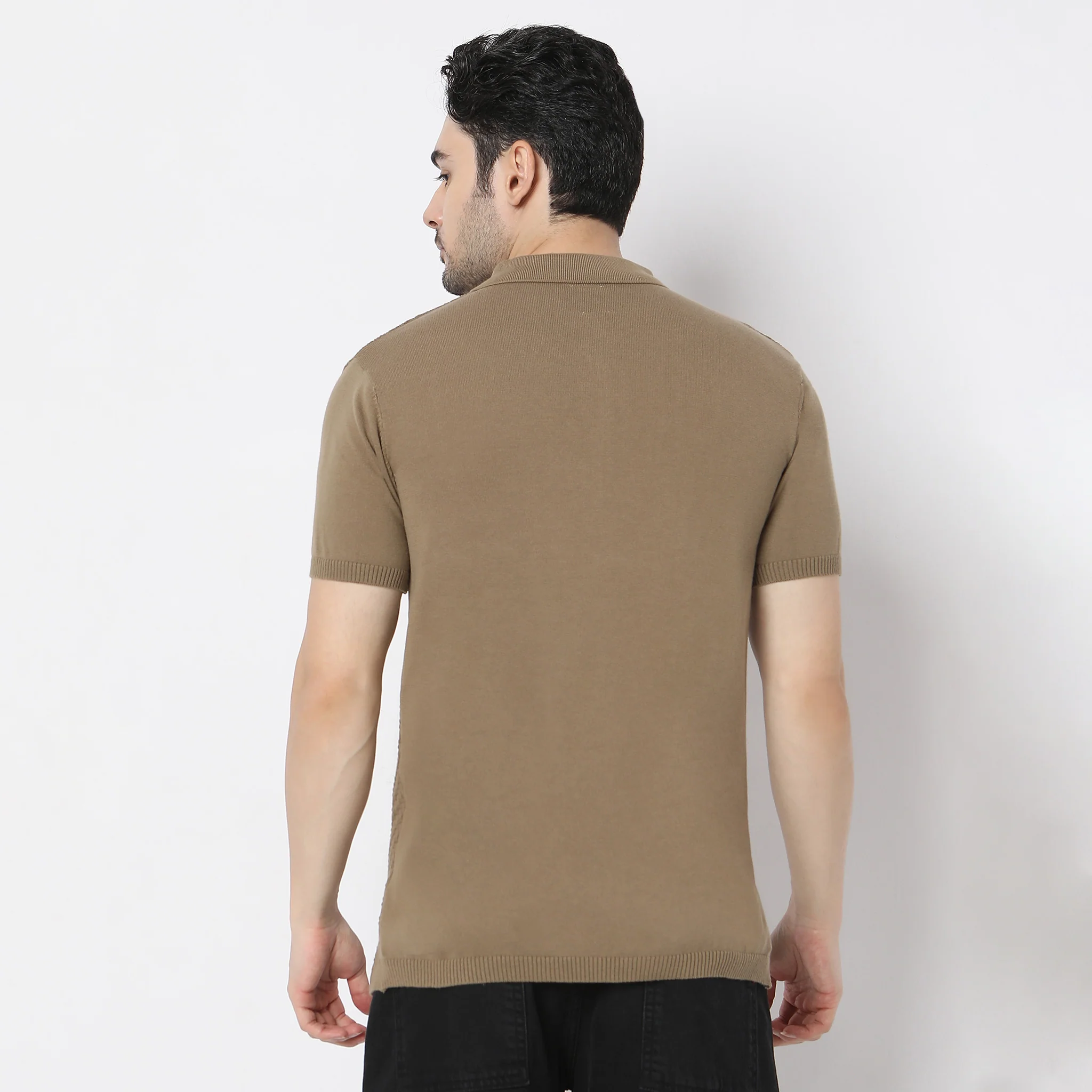Hand Knit Jersey™ Zip Neck Structure Polo T-shirt - Image 8