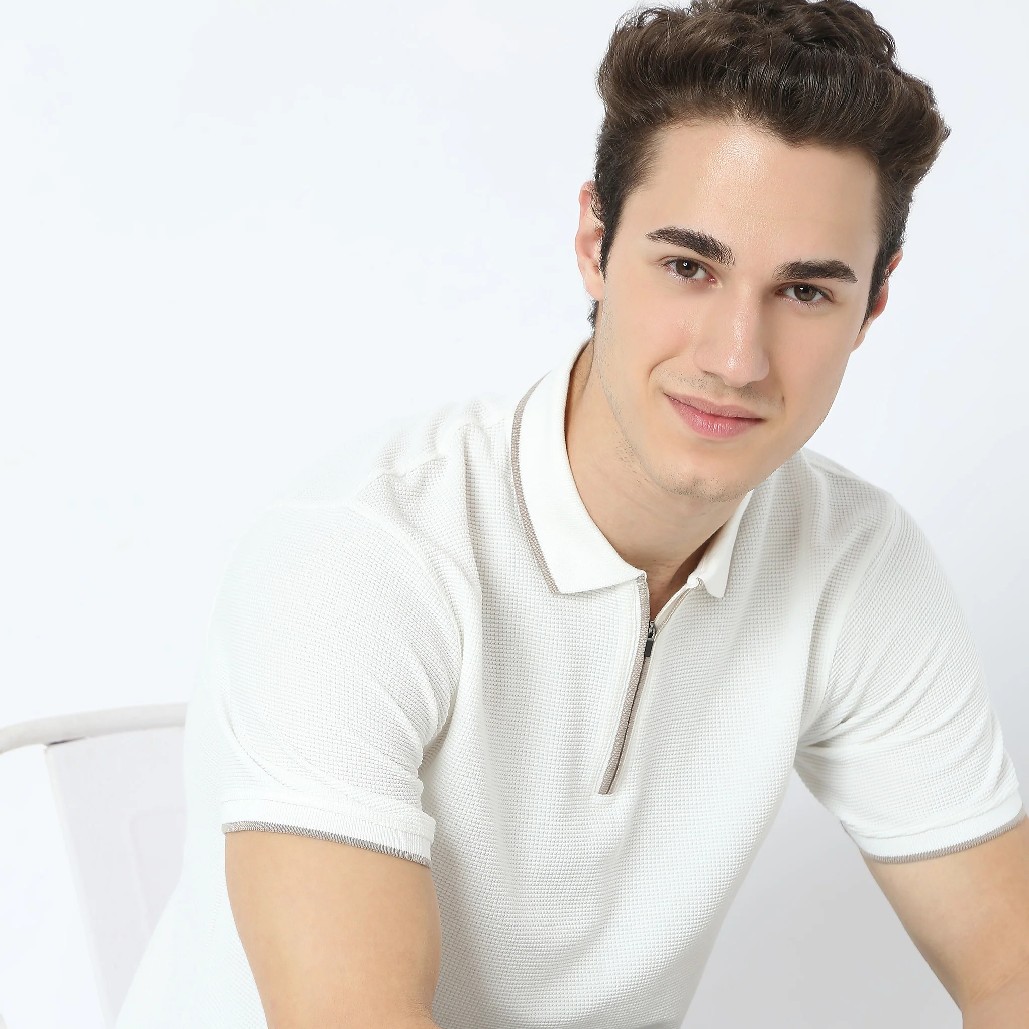 Smart Polo™ - Micro Waffle Knit Structure With modern Tipping and Zip Neck - Image 10