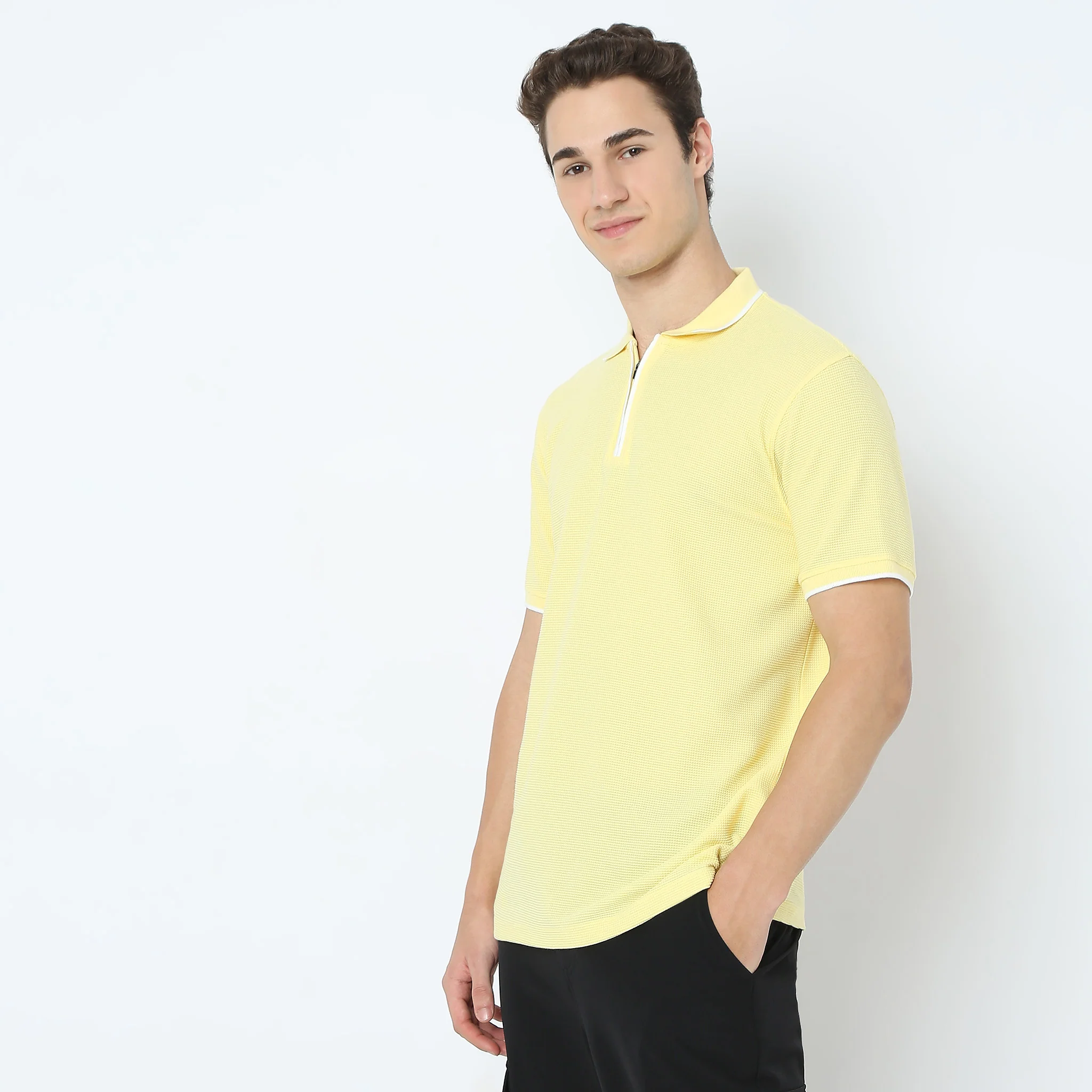 Smart Polo™ - Micro Waffle Knit Structure With modern Tipping and Zip Neck - Image 14