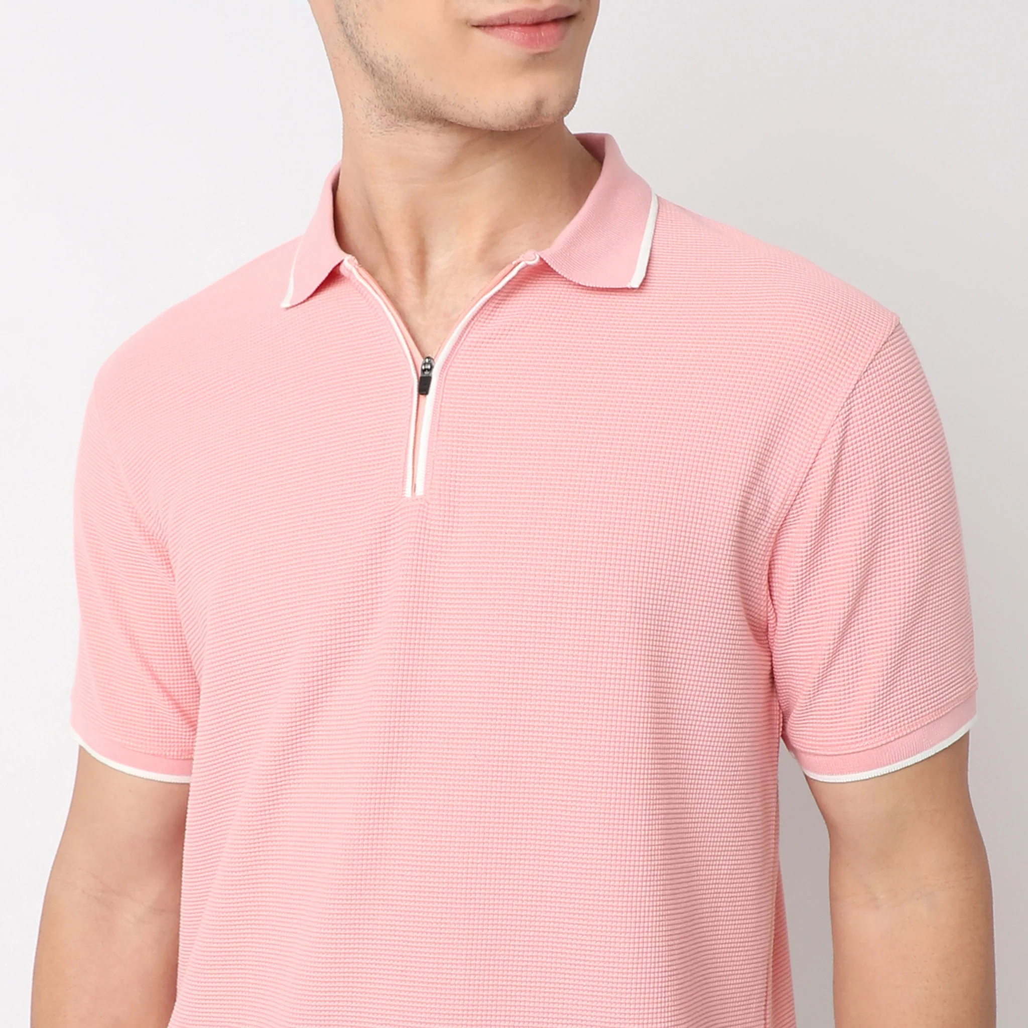 Smart Polo™ - Micro Waffle Knit Structure With modern Tipping and Zip Neck - Image 20