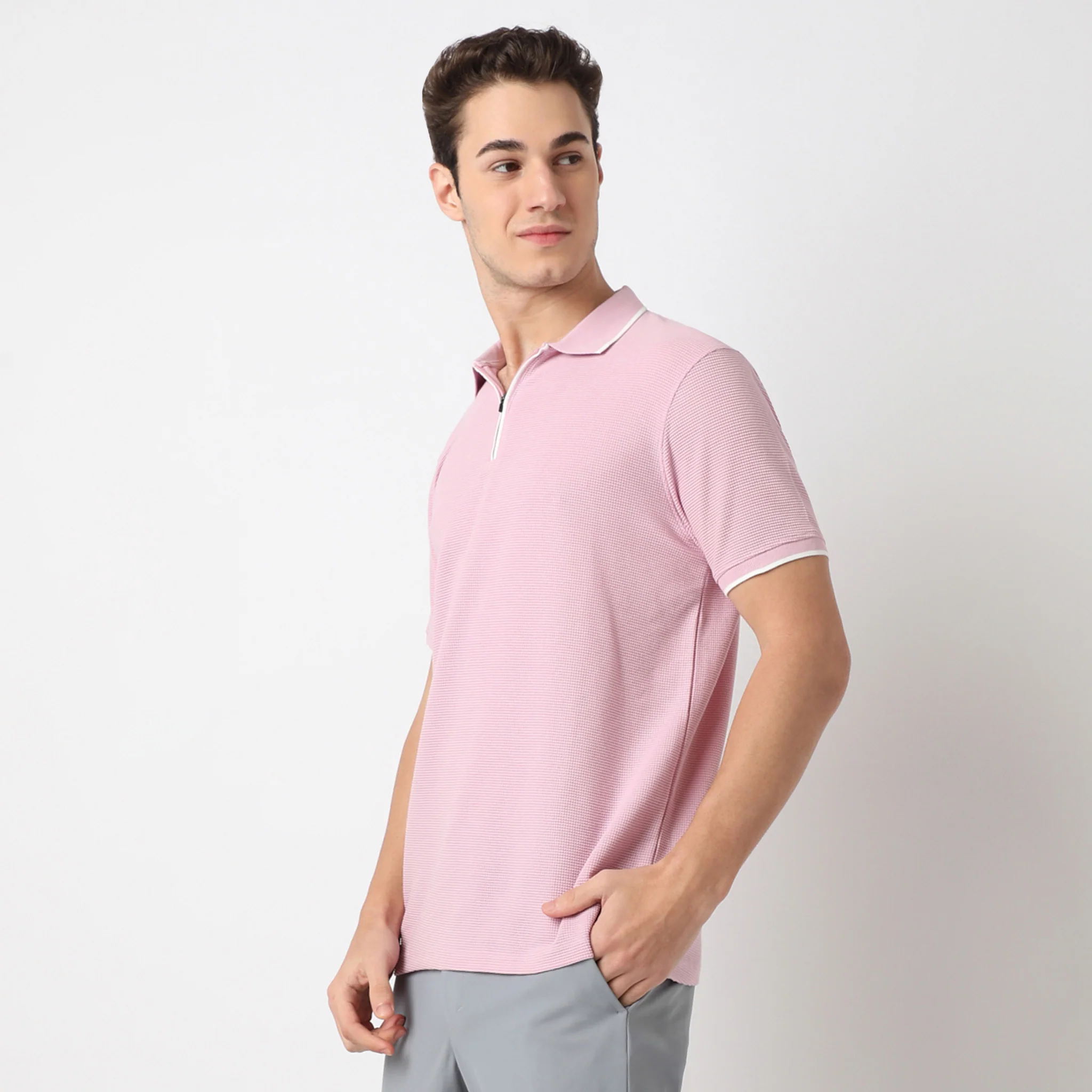 Smart Polo™ - Micro Waffle Knit Structure With modern Tipping and Zip Neck - Image 24