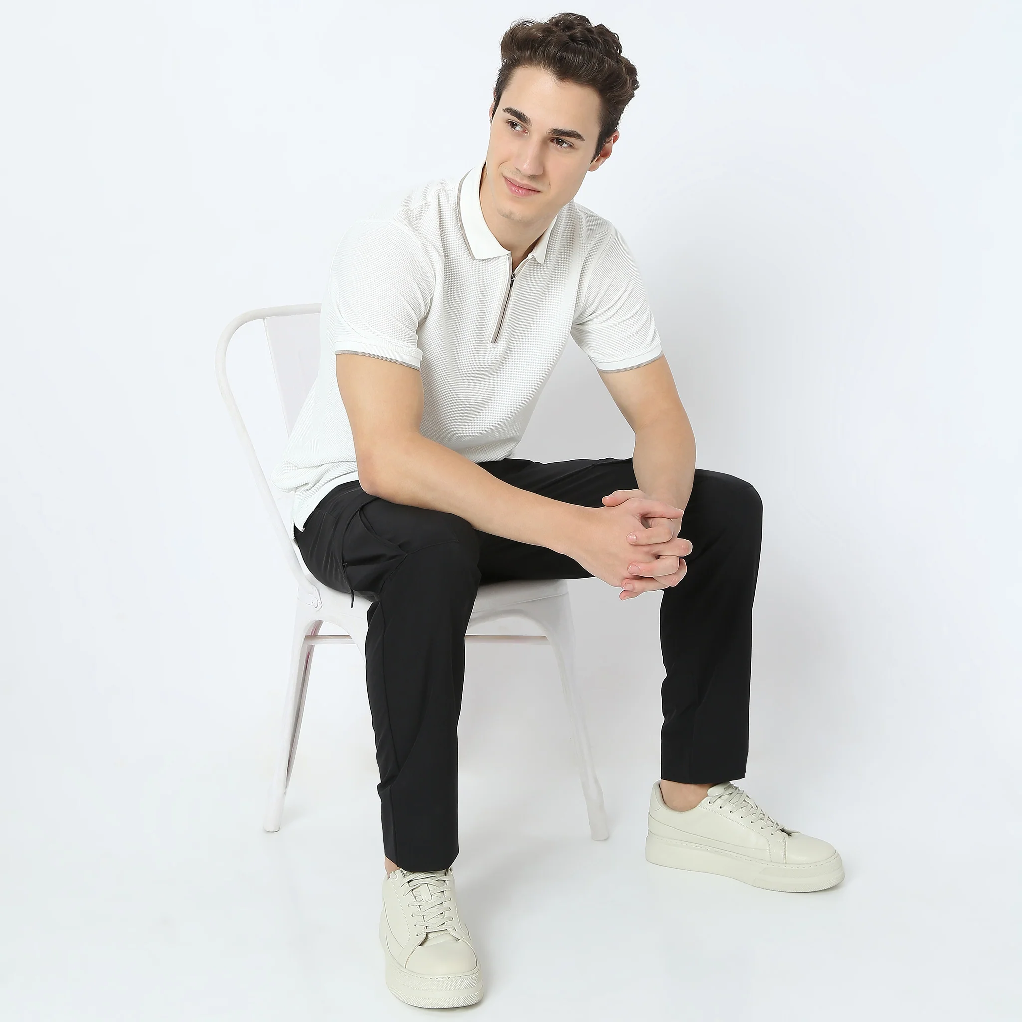 Smart Polo™ - Micro Waffle Knit Structure With modern Tipping and Zip Neck - Image 6
