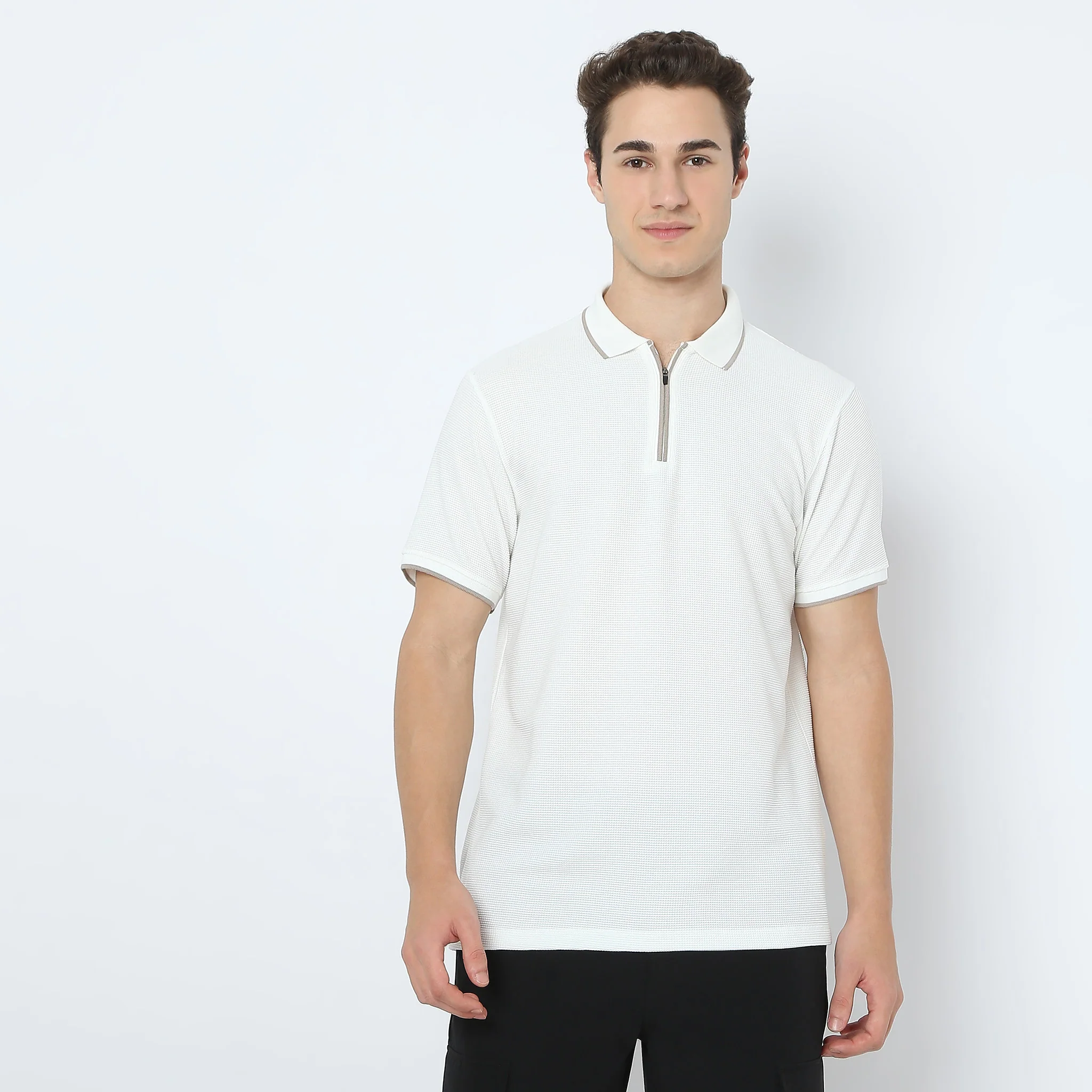 Smart Polo™ - Micro Waffle Knit Structure With modern Tipping and Zip Neck - Image 7