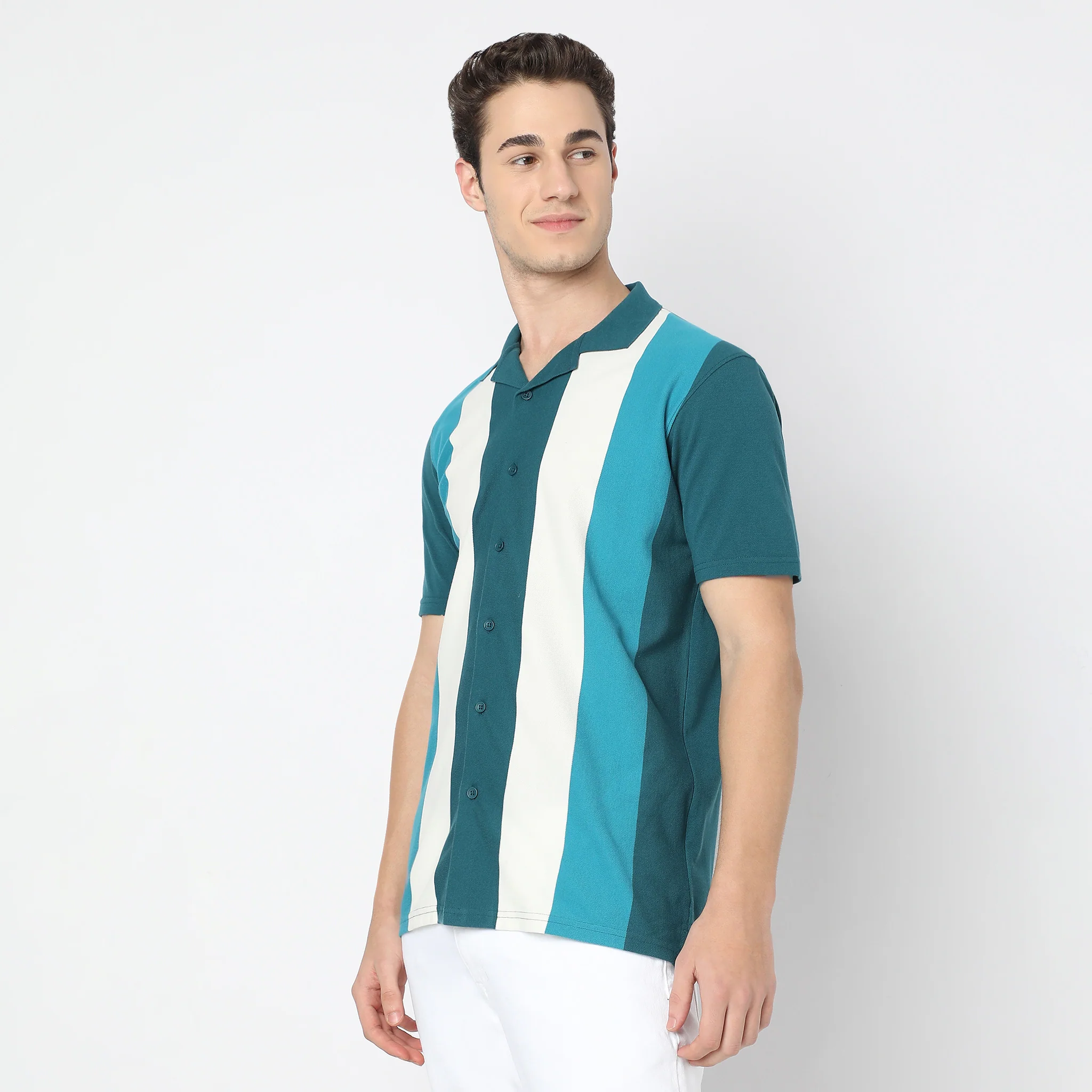 Structured University Style Half Sleeve Cuban Shirt - Image 4