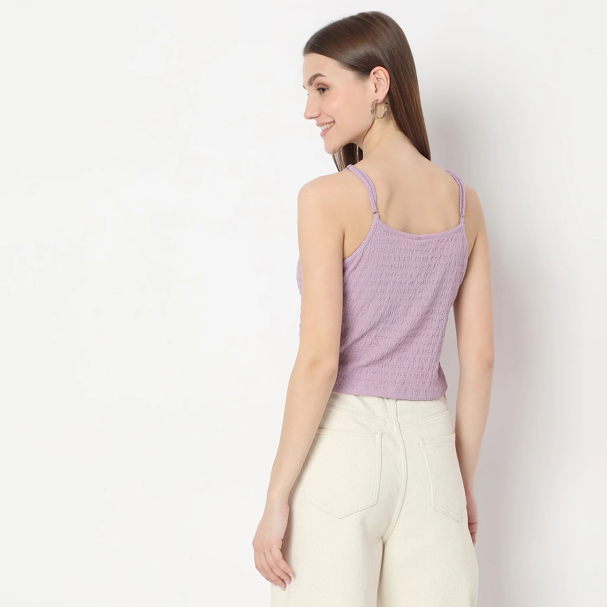Structured Round Neck Sleeveless Knit Top With Button Details - Image 3