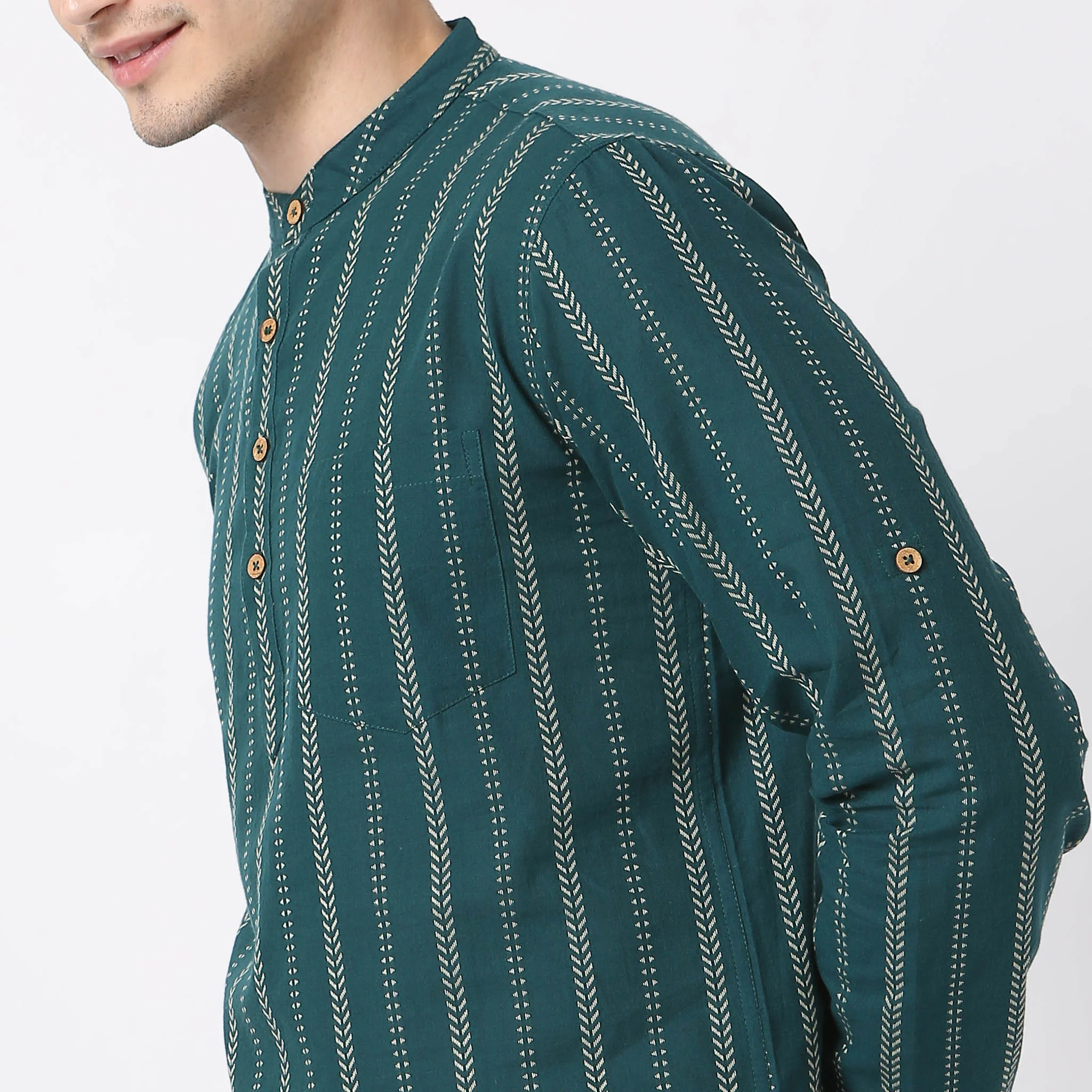 Artistry™ Yarn Dyed Structured Short Madrarin Collar Short Length Kurta Shirt - Image 4