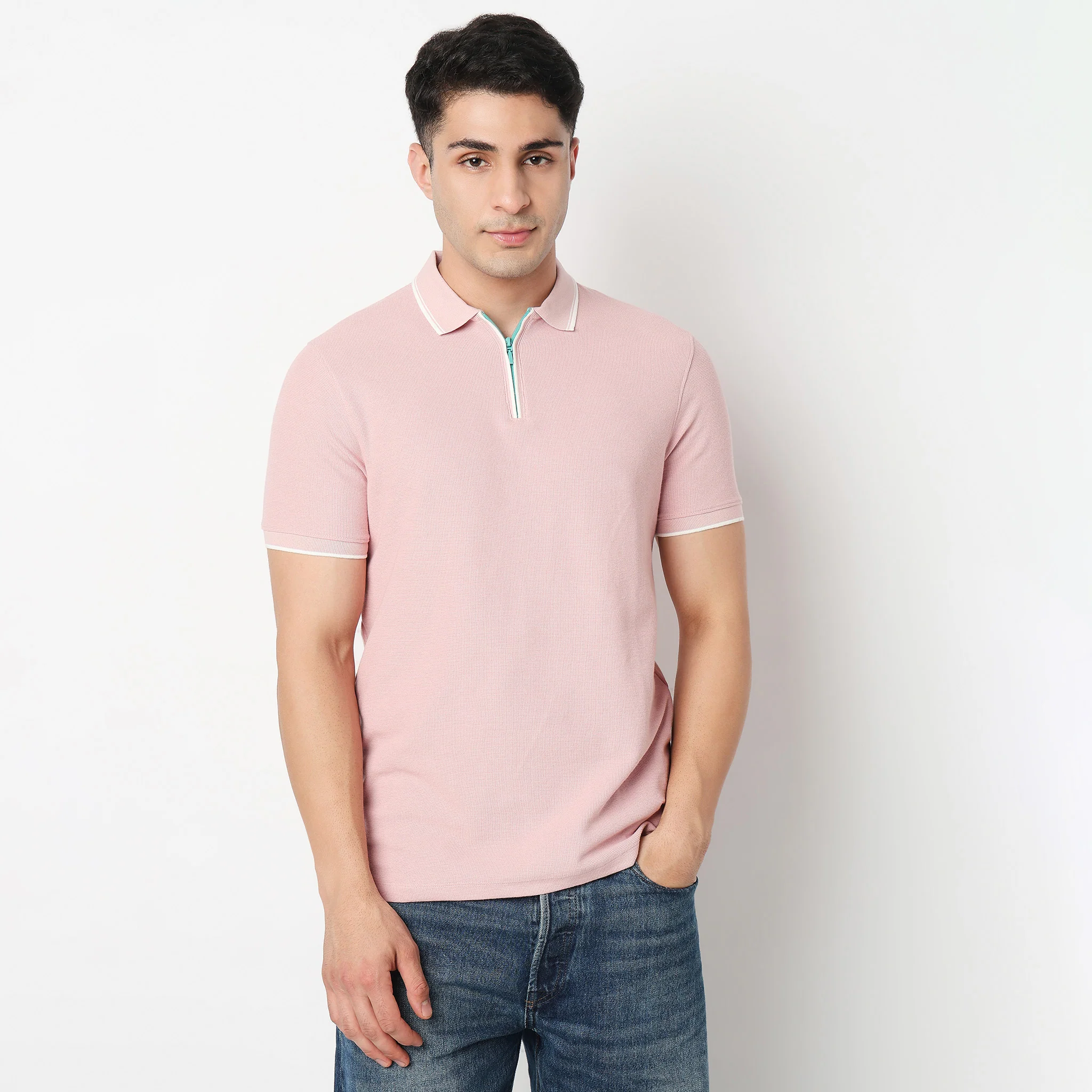 Smart Polo 2.0 Structured Knit with Trim-Zip Neck T-Shirt - Image 12