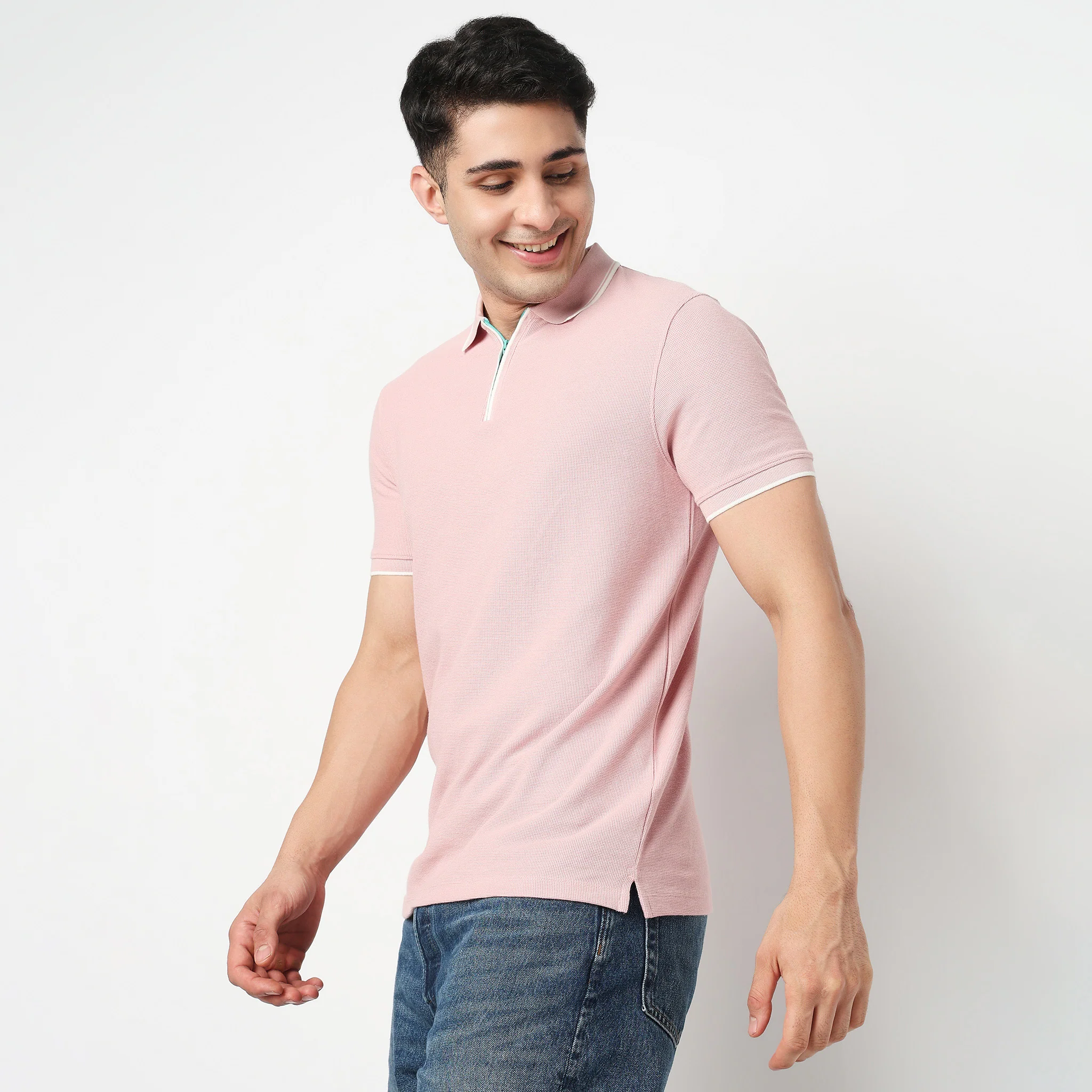 Smart Polo 2.0 Structured Knit with Trim-Zip Neck T-Shirt - Image 15