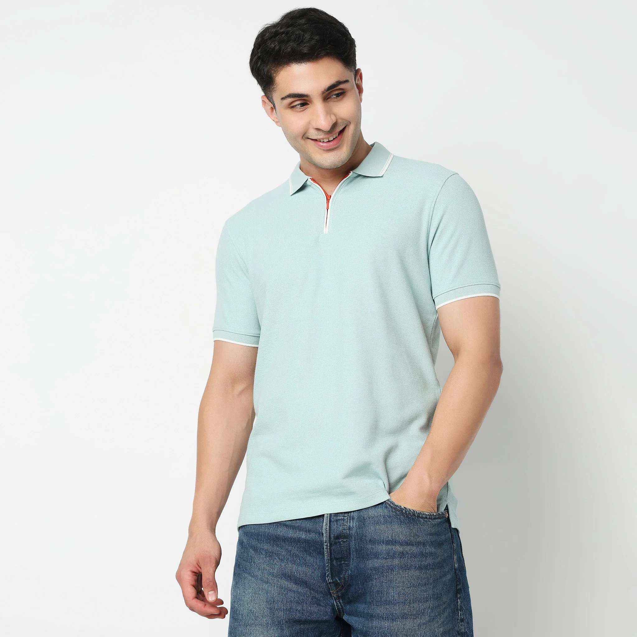 Smart Polo 2.0 Structured Knit with Trim-Zip Neck T-Shirt - Image 17