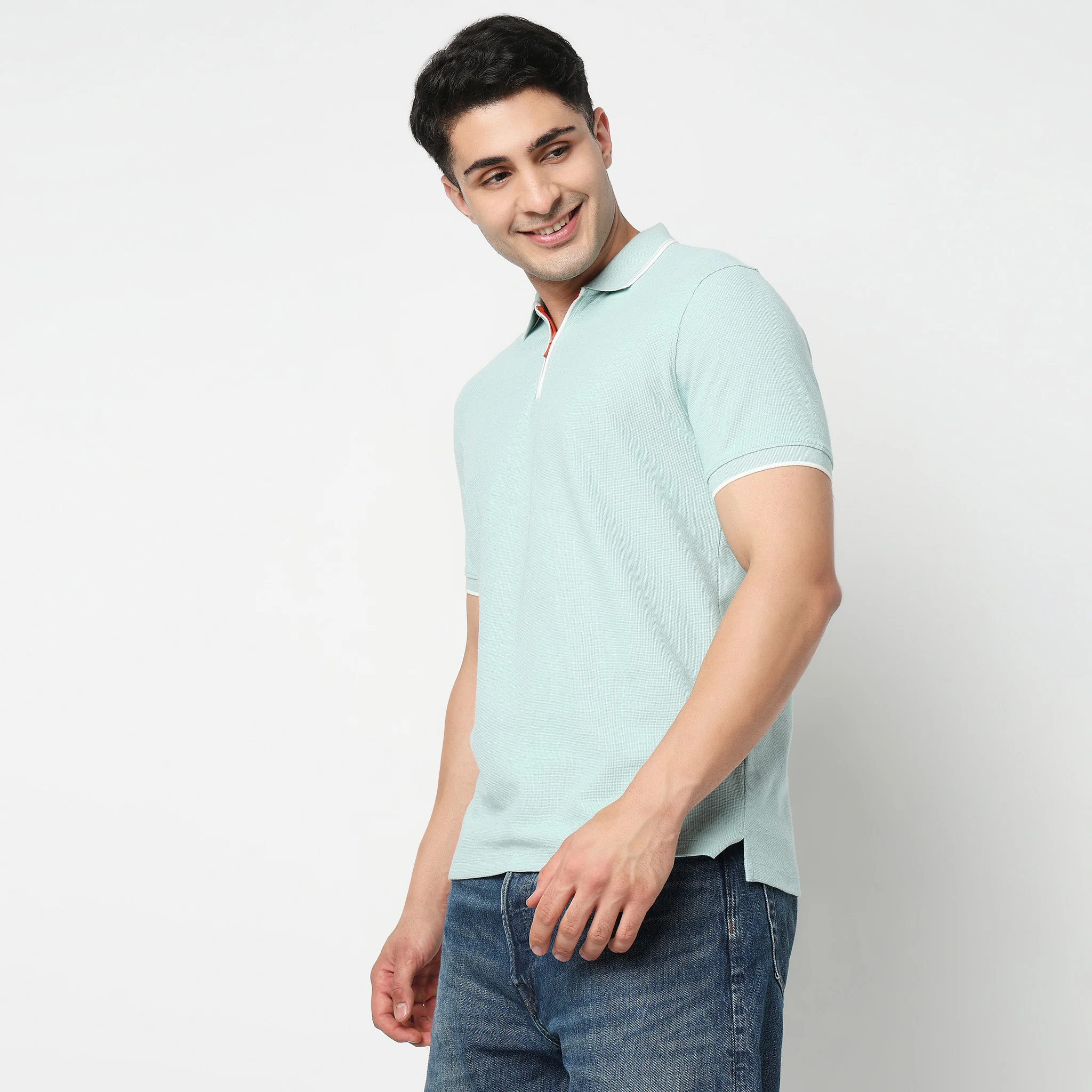 Smart Polo 2.0 Structured Knit with Trim-Zip Neck T-Shirt - Image 20
