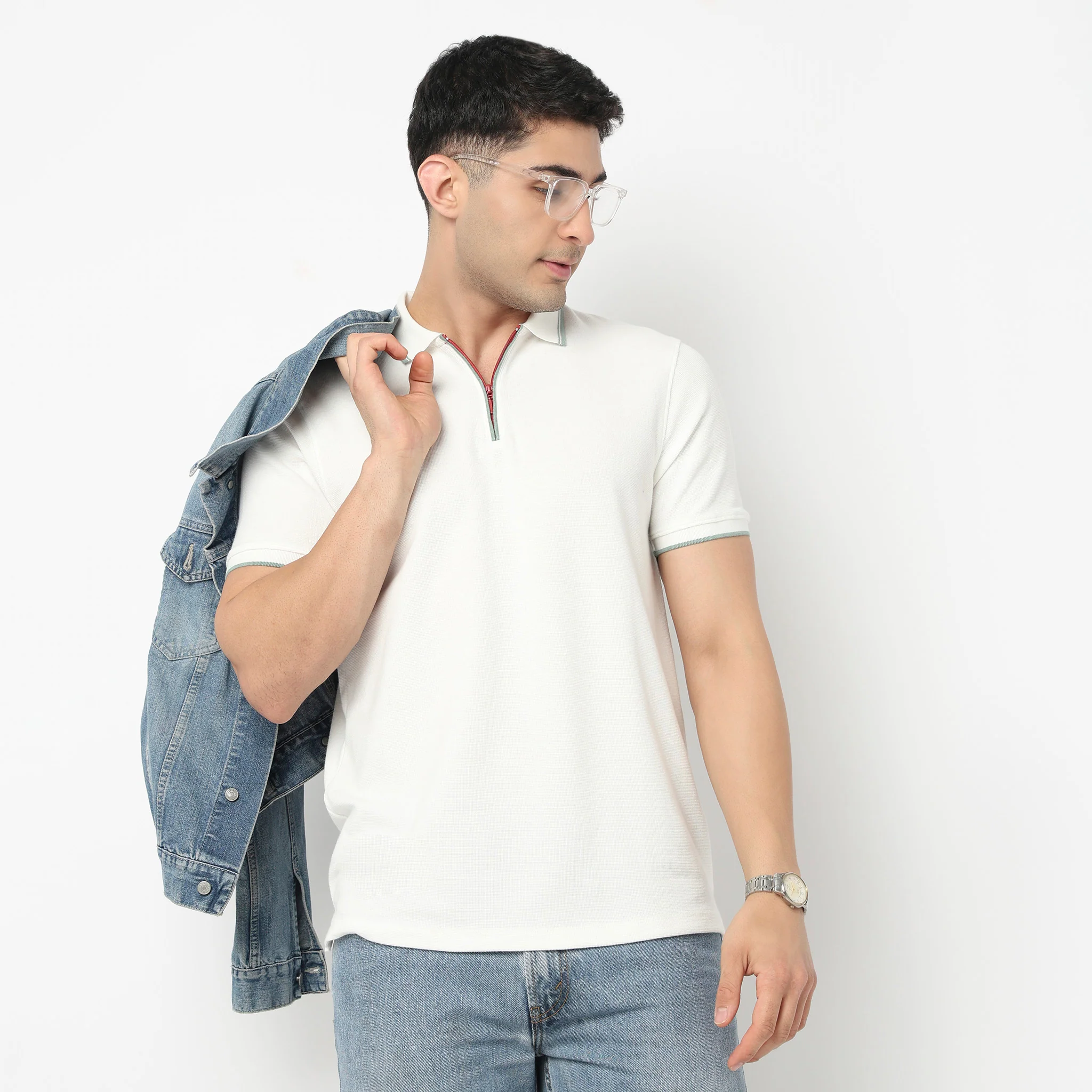 Smart Polo 2.0 Structured Knit with Trim-Zip Neck T-Shirt - Image 22