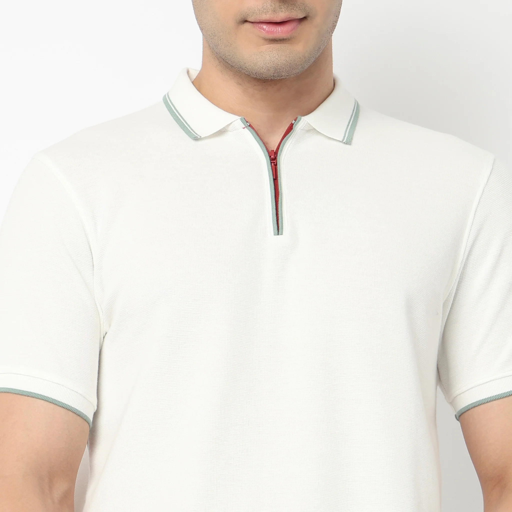 Smart Polo 2.0 Structured Knit with Trim-Zip Neck T-Shirt - Image 24