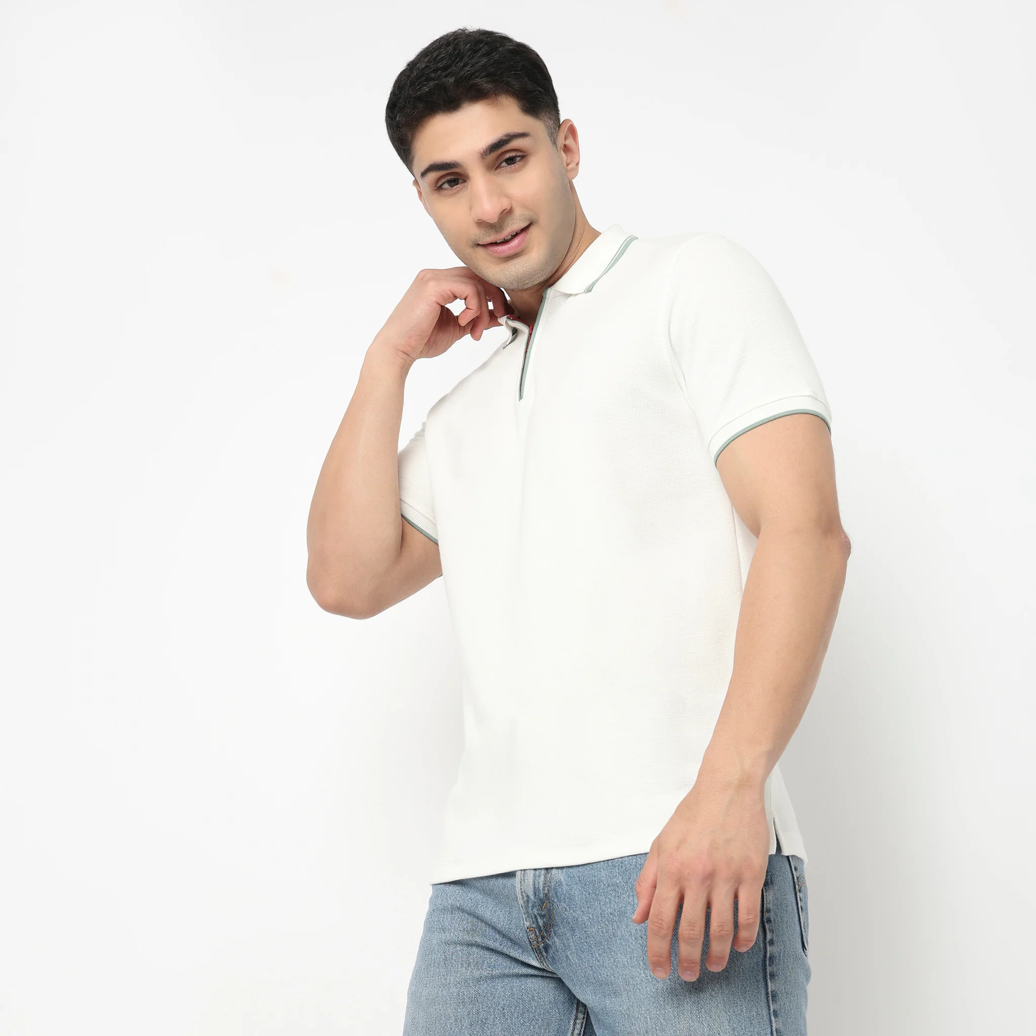 Smart Polo 2.0 Structured Knit with Trim-Zip Neck T-Shirt - Image 25